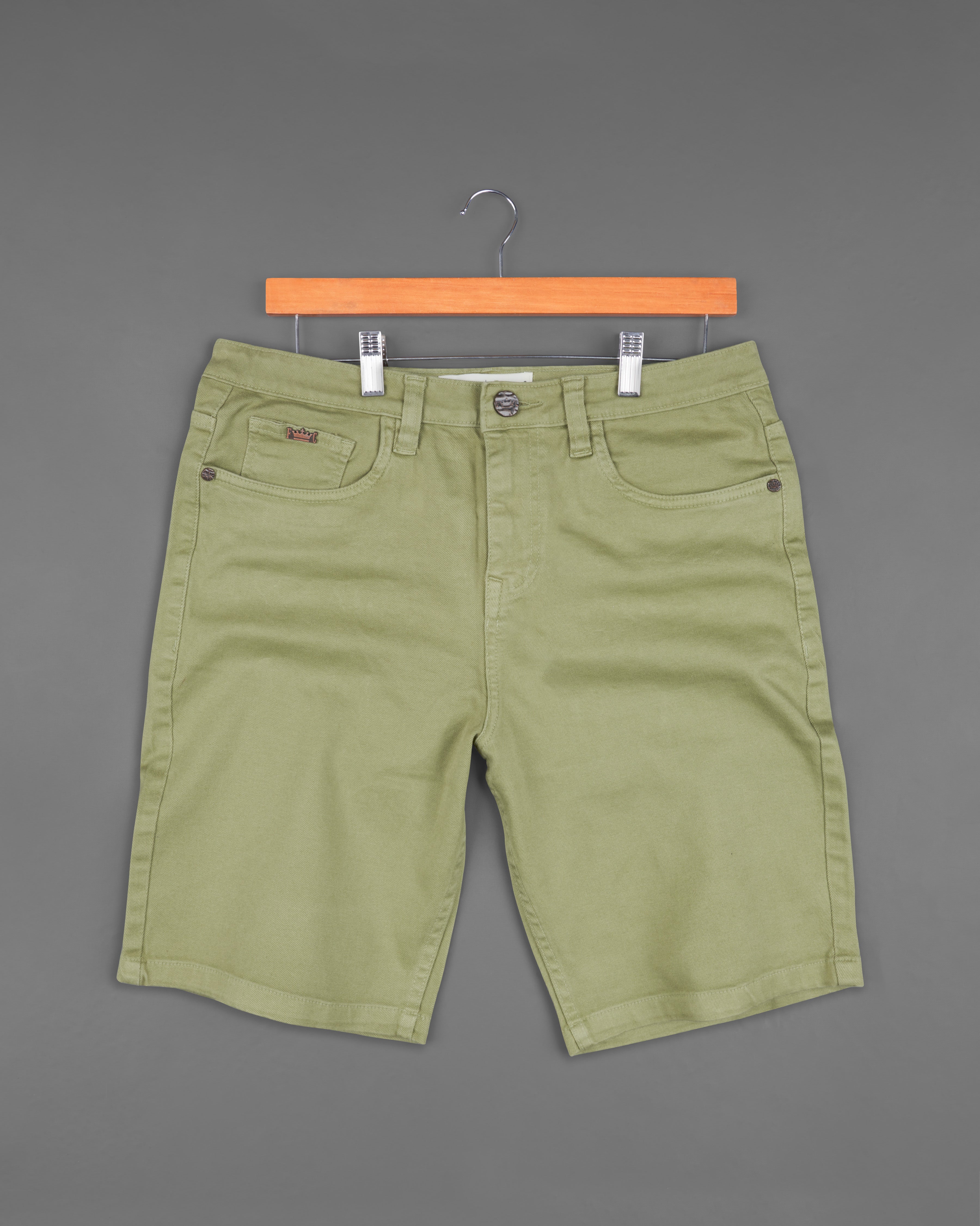 Locust Green Textured Premium Cotton Shorts For Men