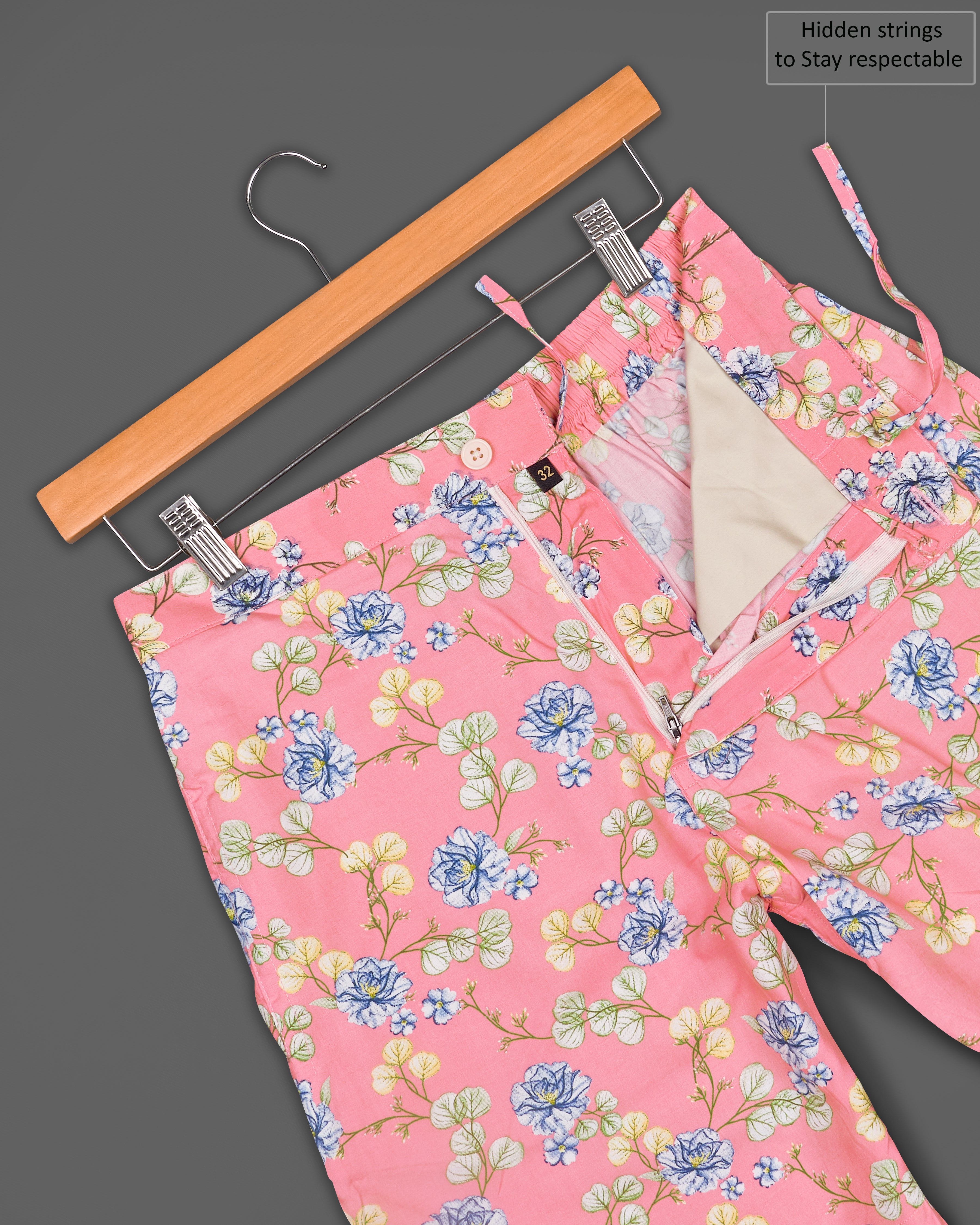 Blush Pink Floral Printed Premium Cotton Shorts SR194-28, SR194-30, SR194-32, SR194-34, SR194-36, SR194-38, SR194-40, SR194-42, SR194-44