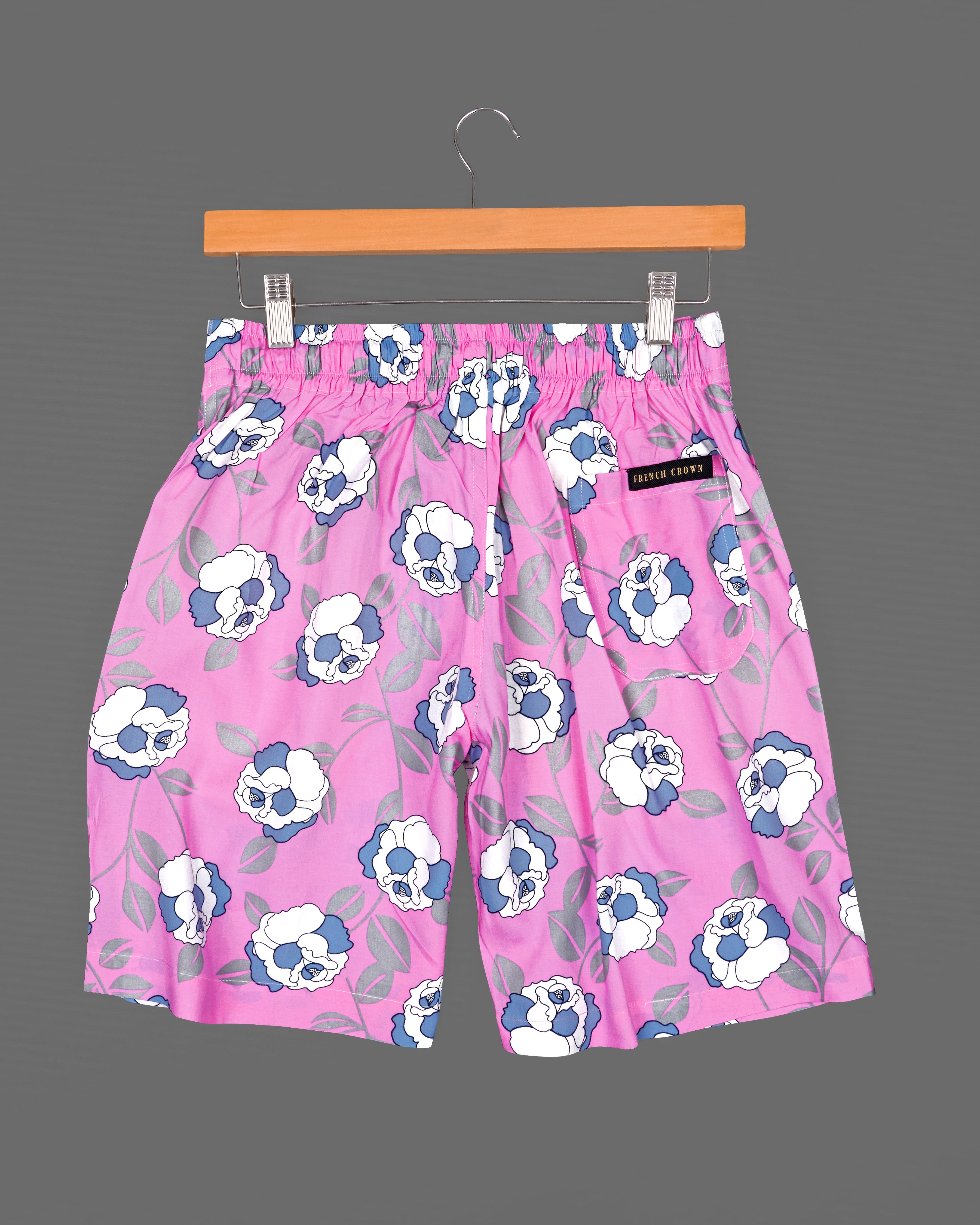 Persian Pink Floral Printed Premium Cotton Shorts SR196-28, SR196-30, SR196-32, SR196-34, SR196-36, SR196-38, SR196-40, SR196-42, SR196-44