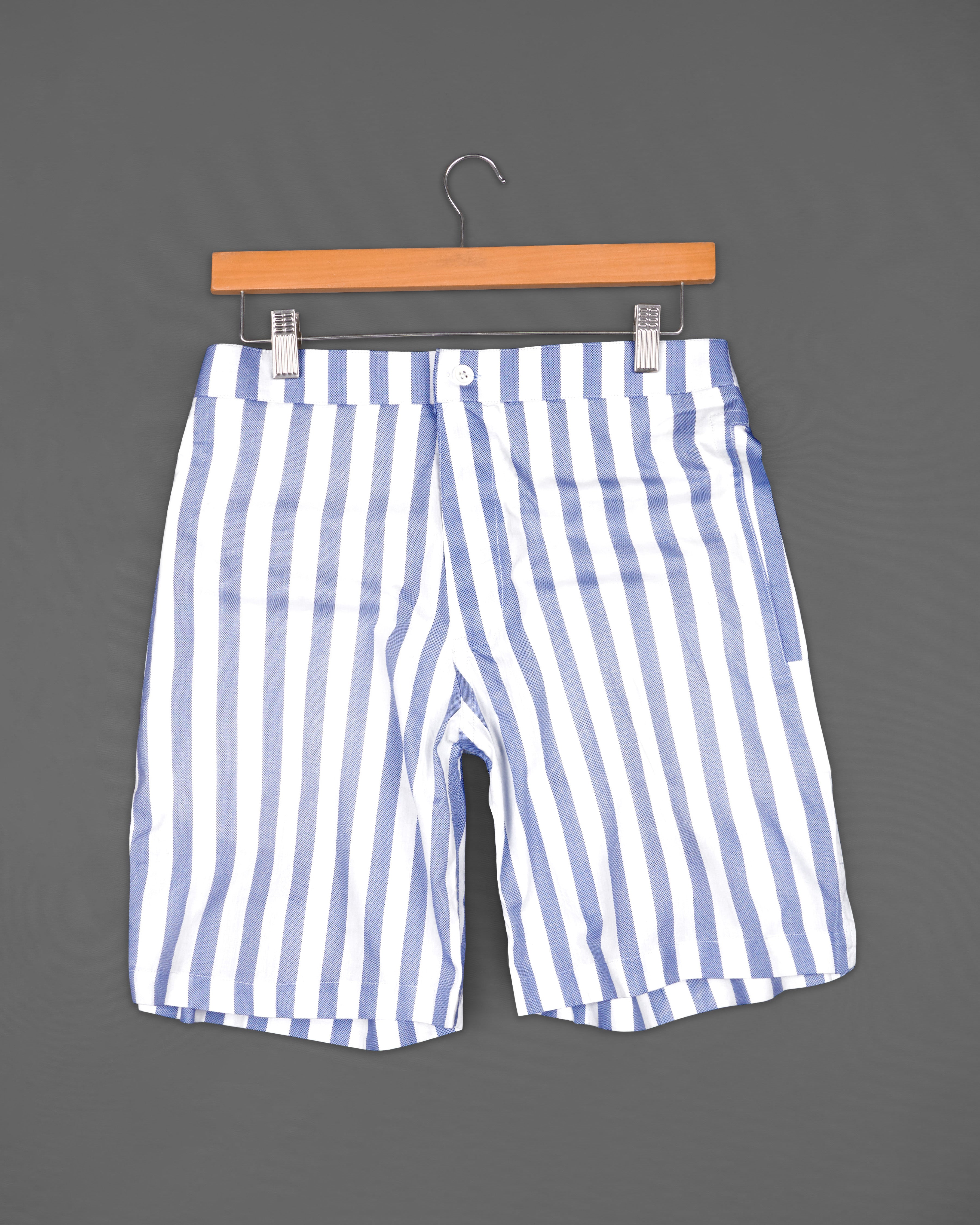 Pastel Blue with White Striped Printed Premium Cotton Shorts SR201-28, SR201-30, SR201-32, SR201-34, SR201-36, SR201-38, SR201-40, SR201-42, SR201-44