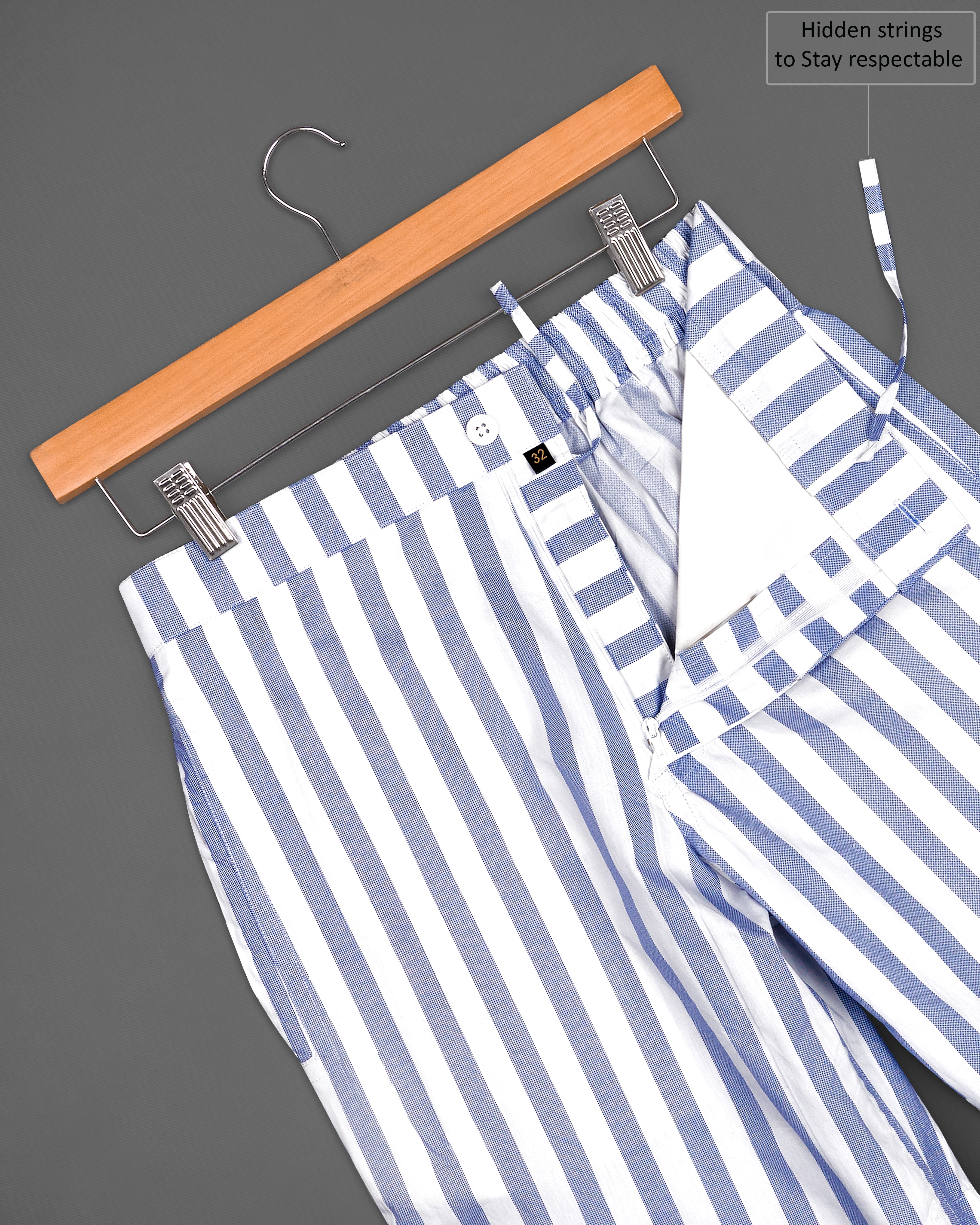 Pastel Blue with White Striped Printed Premium Cotton Shorts SR201-28, SR201-30, SR201-32, SR201-34, SR201-36, SR201-38, SR201-40, SR201-42, SR201-44