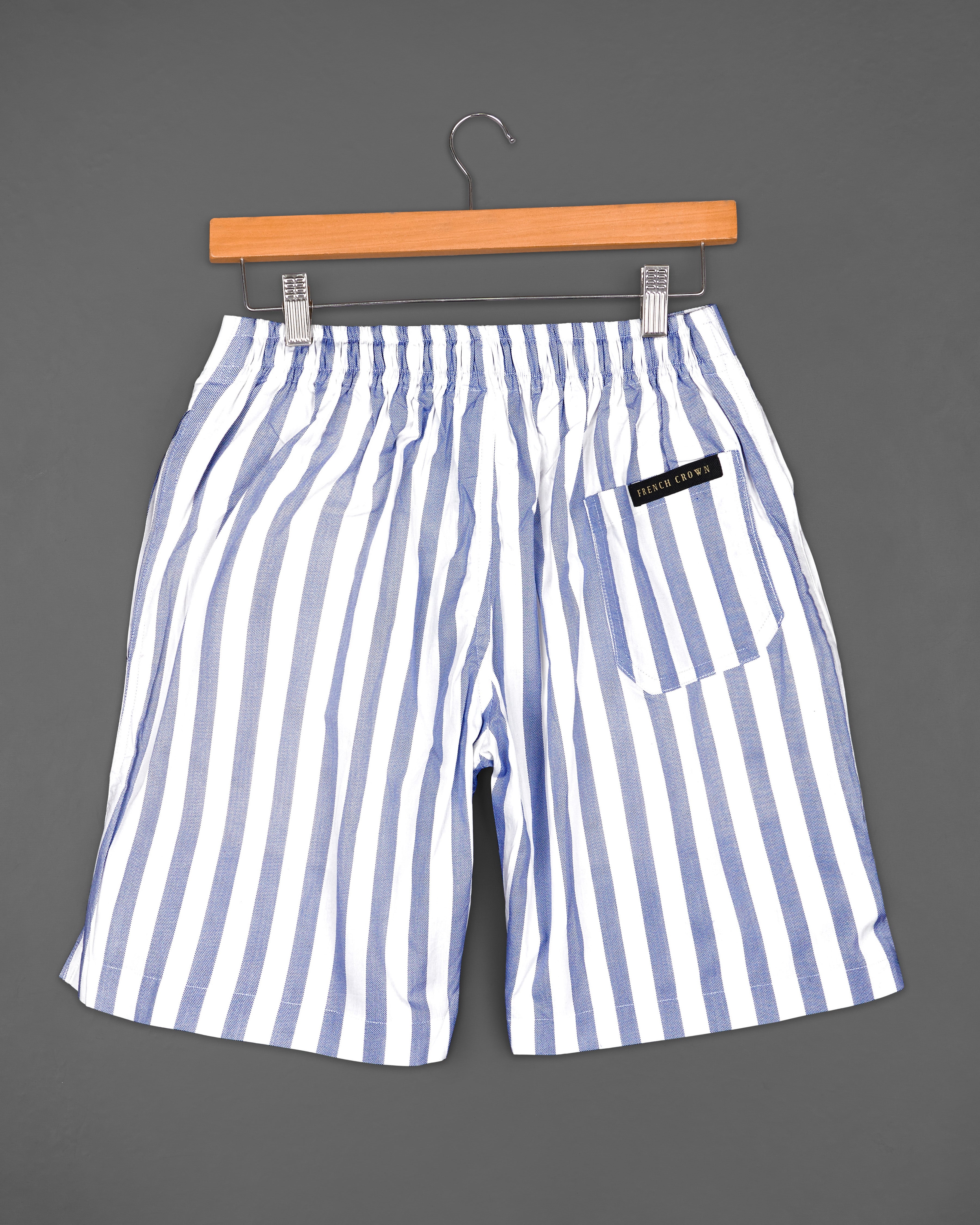 Pastel Blue with White Striped Printed Premium Cotton Shorts SR201-28, SR201-30, SR201-32, SR201-34, SR201-36, SR201-38, SR201-40, SR201-42, SR201-44