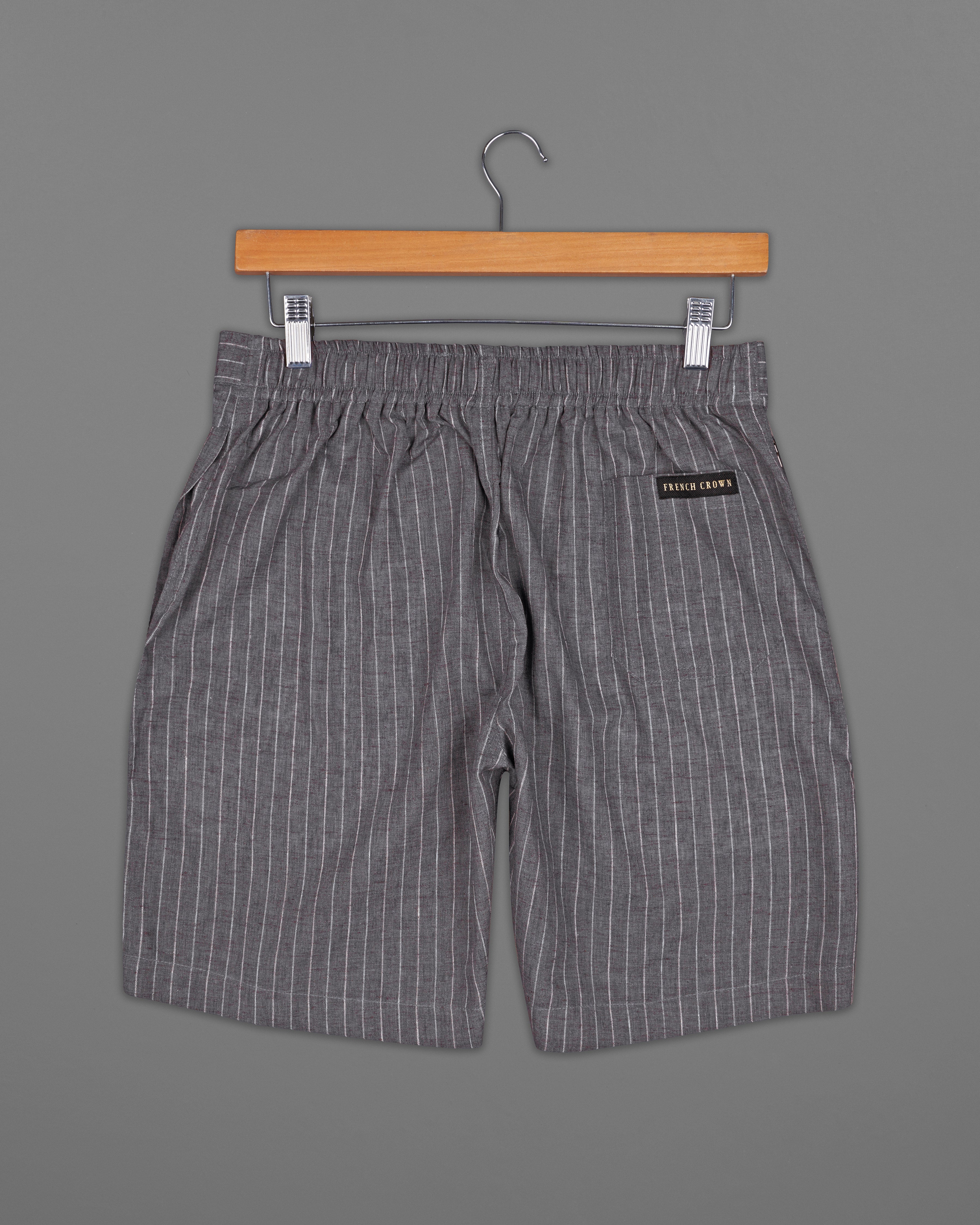 Vampire Gray with White Striped Luxurious Linen Shorts SR207-28, SR207-30, SR207-32, SR207-34, SR207-36, SR207-38, SR207-40, SR207-42, SR207-44