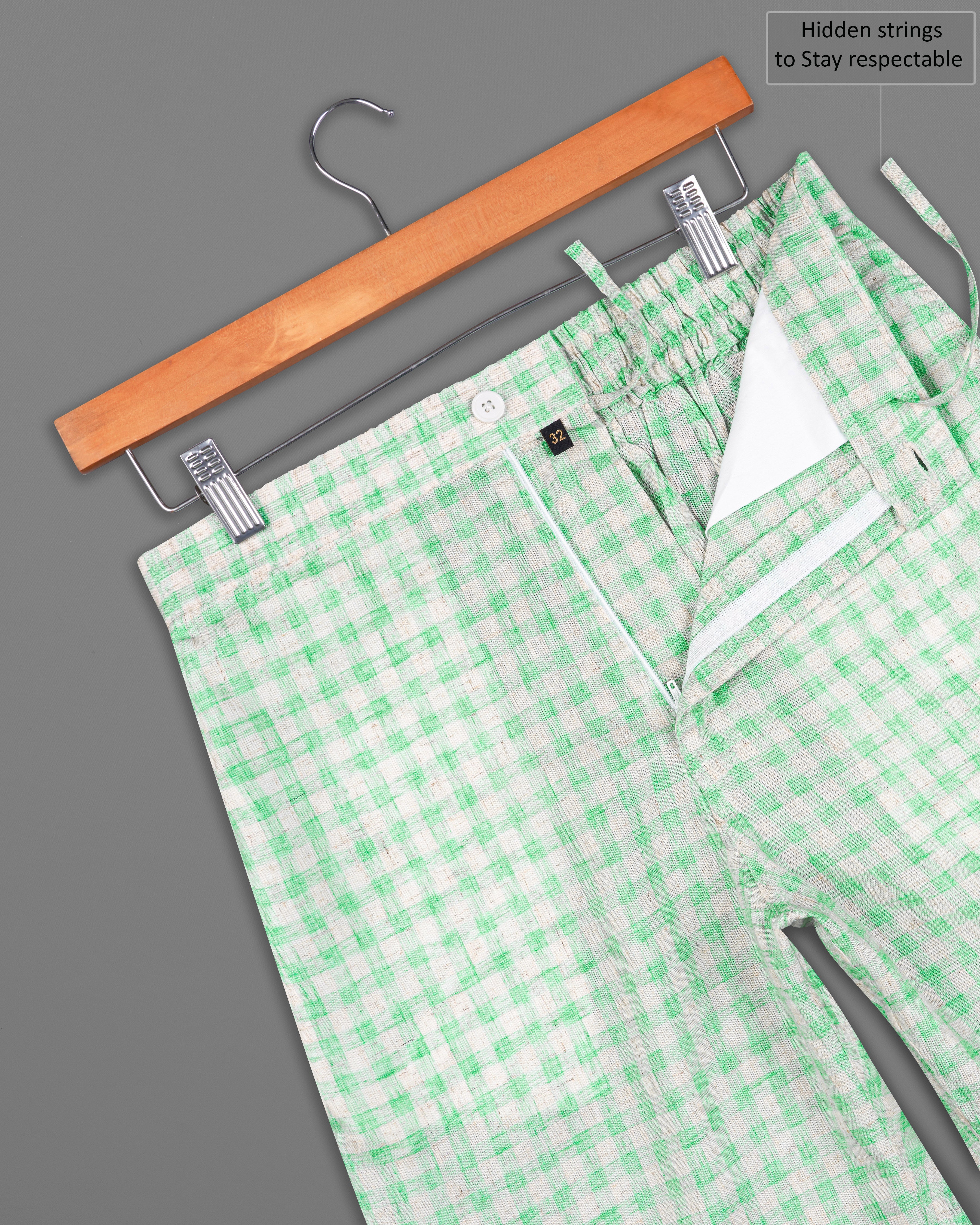 Turquoise Green and Mercury Gray Checkered Luxurious Linen Shorts SR210-28, SR210-30, SR210-32, SR210-34, SR210-36, SR210-38, SR210-40, SR210-42, SR210-44