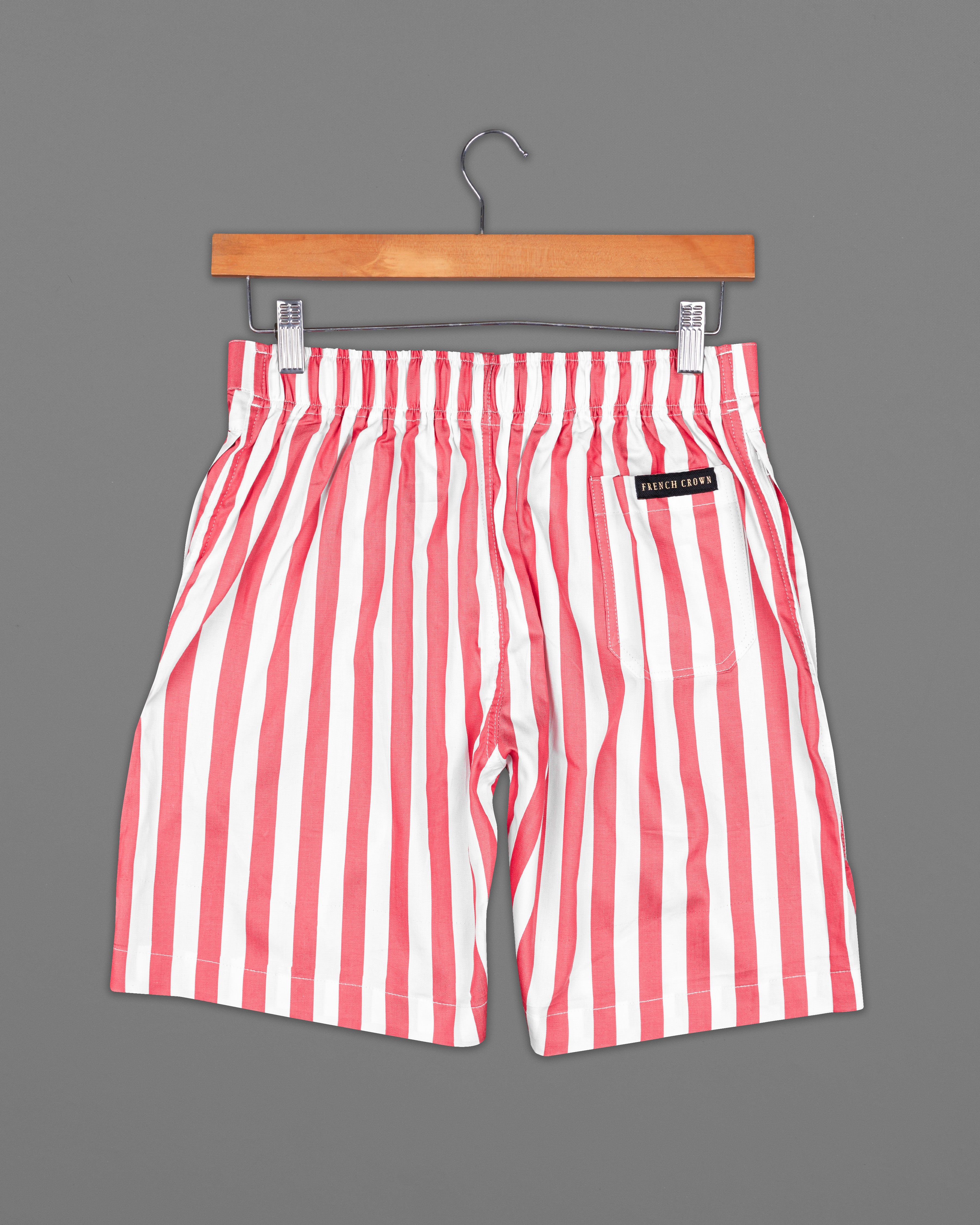 Geraldine Pink and White Striped Twill Premium Cotton Shorts SR211-28, SR211-30, SR211-32, SR211-34, SR211-36, SR211-38, SR211-40, SR211-42, SR211-44