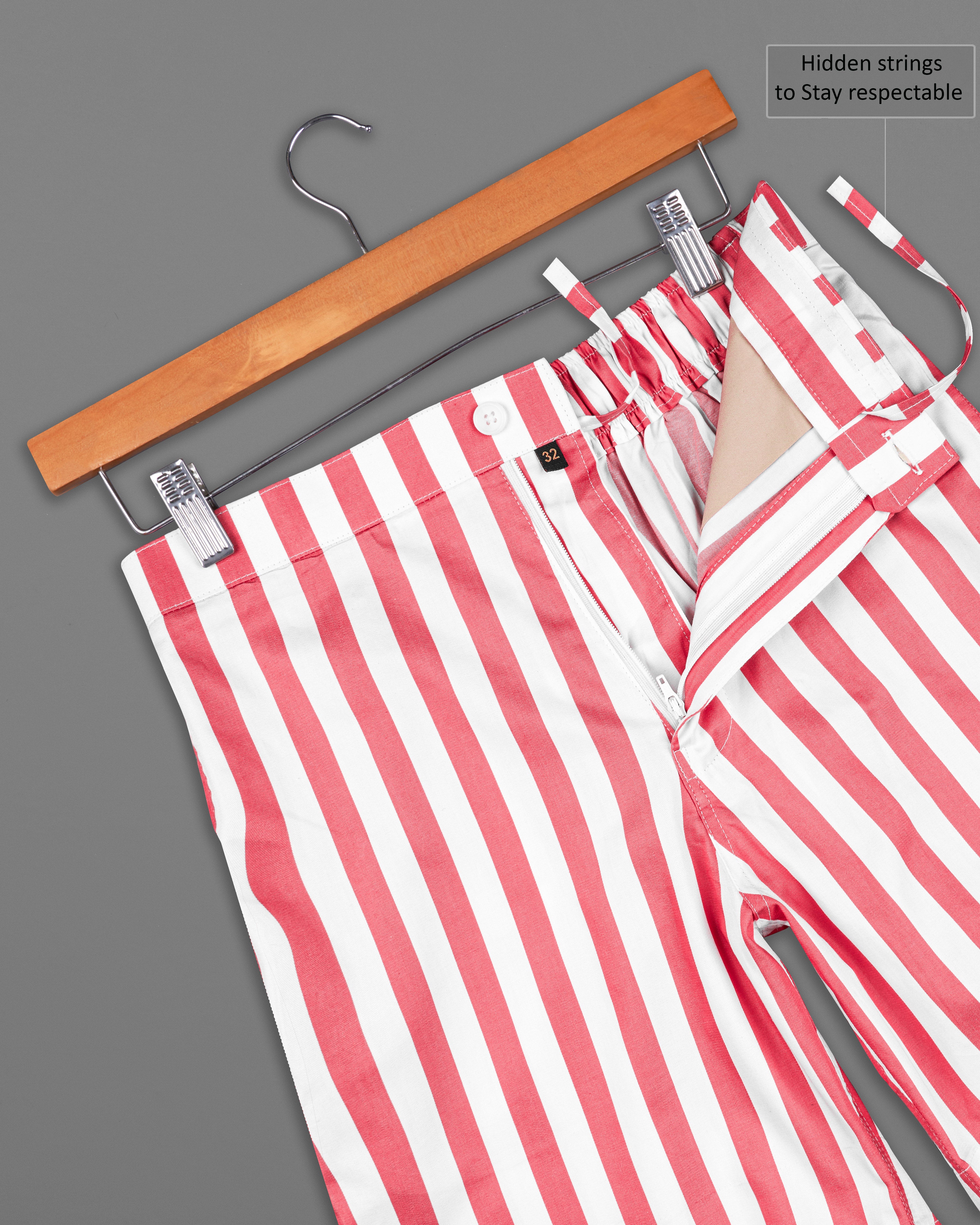 Geraldine Pink and White Striped Twill Premium Cotton Shorts SR211-28, SR211-30, SR211-32, SR211-34, SR211-36, SR211-38, SR211-40, SR211-42, SR211-44