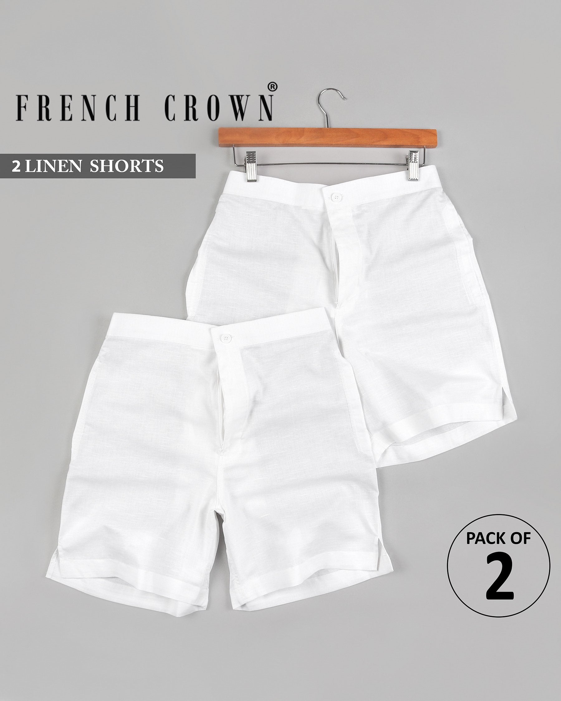 Two Bright White Premium Linen Shorts SR07-38, SR07-42, SR07-28, SR07-36, SR07-32, SR07-30, SR07-40, SR07-34, SR07-44