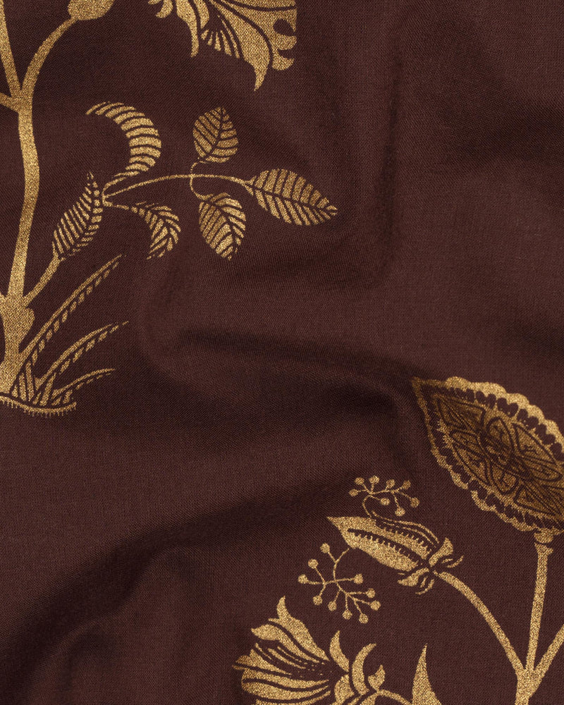 Cork Brown Golden Leaves Printed Premium Cotton Shorts SR114-28, SR114-30, SR114-32, SR114-34, SR114-36, SR114-38, SR114-40, SR114-42, SR114-44
