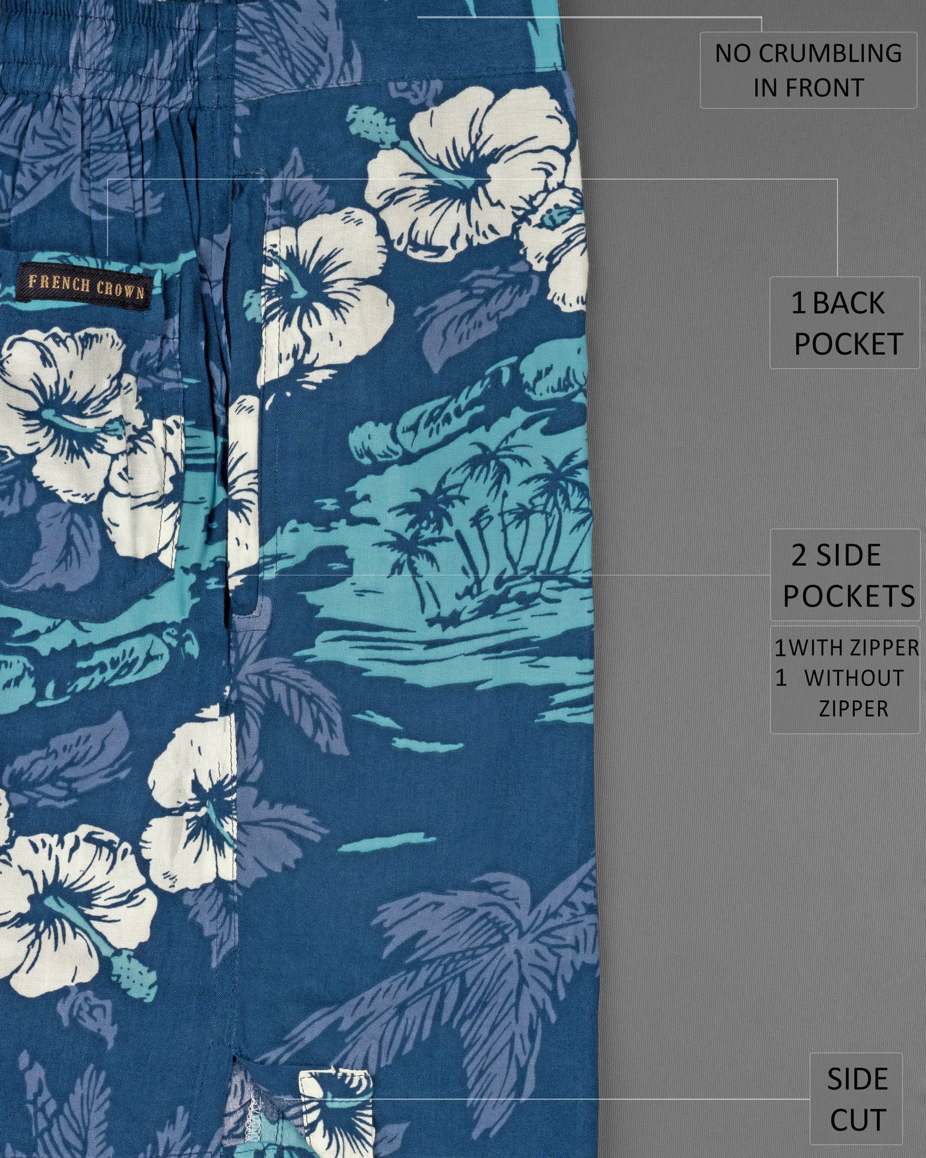 Blue Whale and Tradewinds Tropical Print Premium Tencel Shorts SR119-28, SR119-30, SR119-32, SR119-34, SR119-36, SR119-38, SR119-40, SR119-42, SR119-44