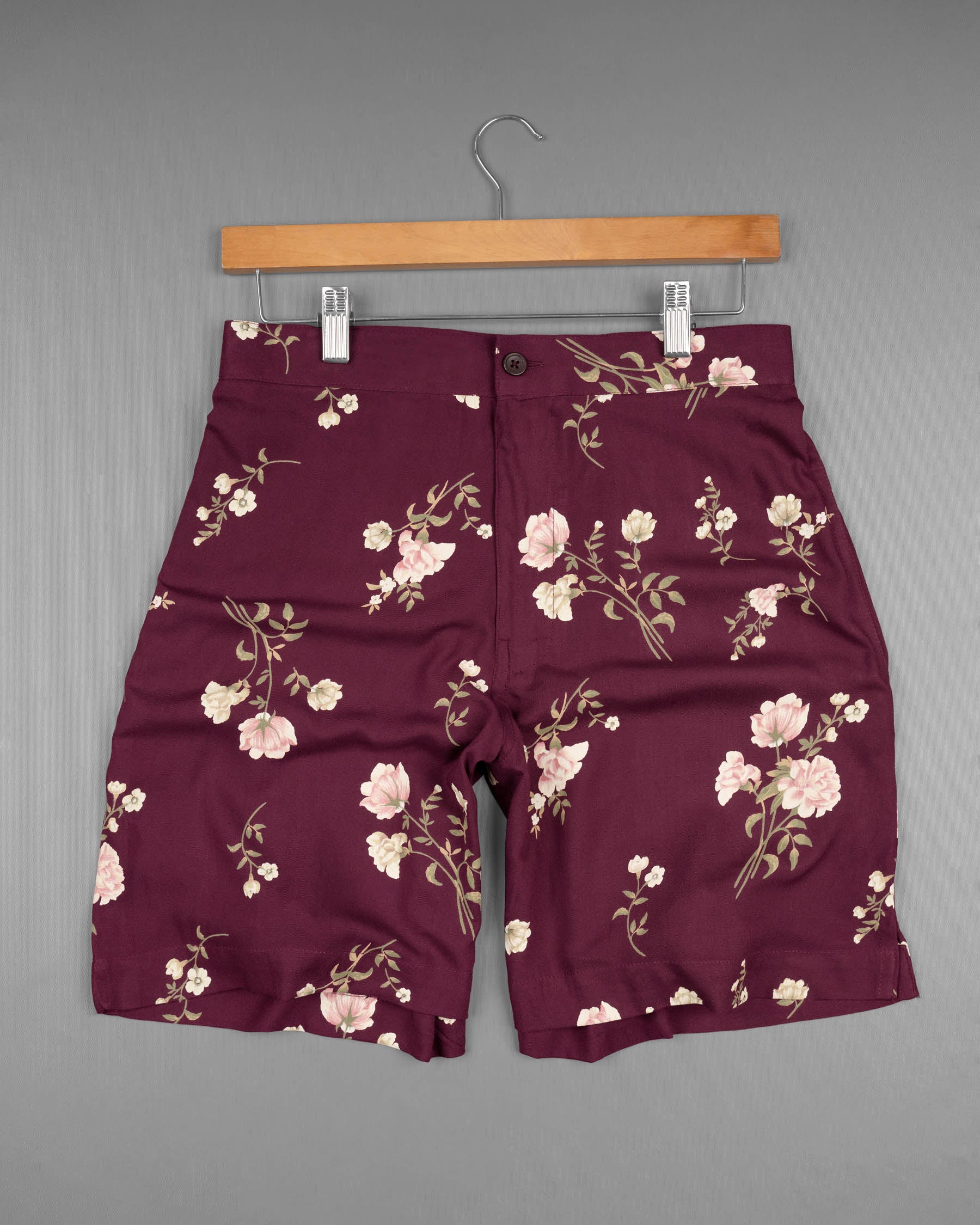 Wine Berry Floral Printed Premium Tencel Shorts SR128-28, SR128-30, SR128-32, SR128-34, SR128-36, SR128-38, SR128-40, SR128-42, SR128-44