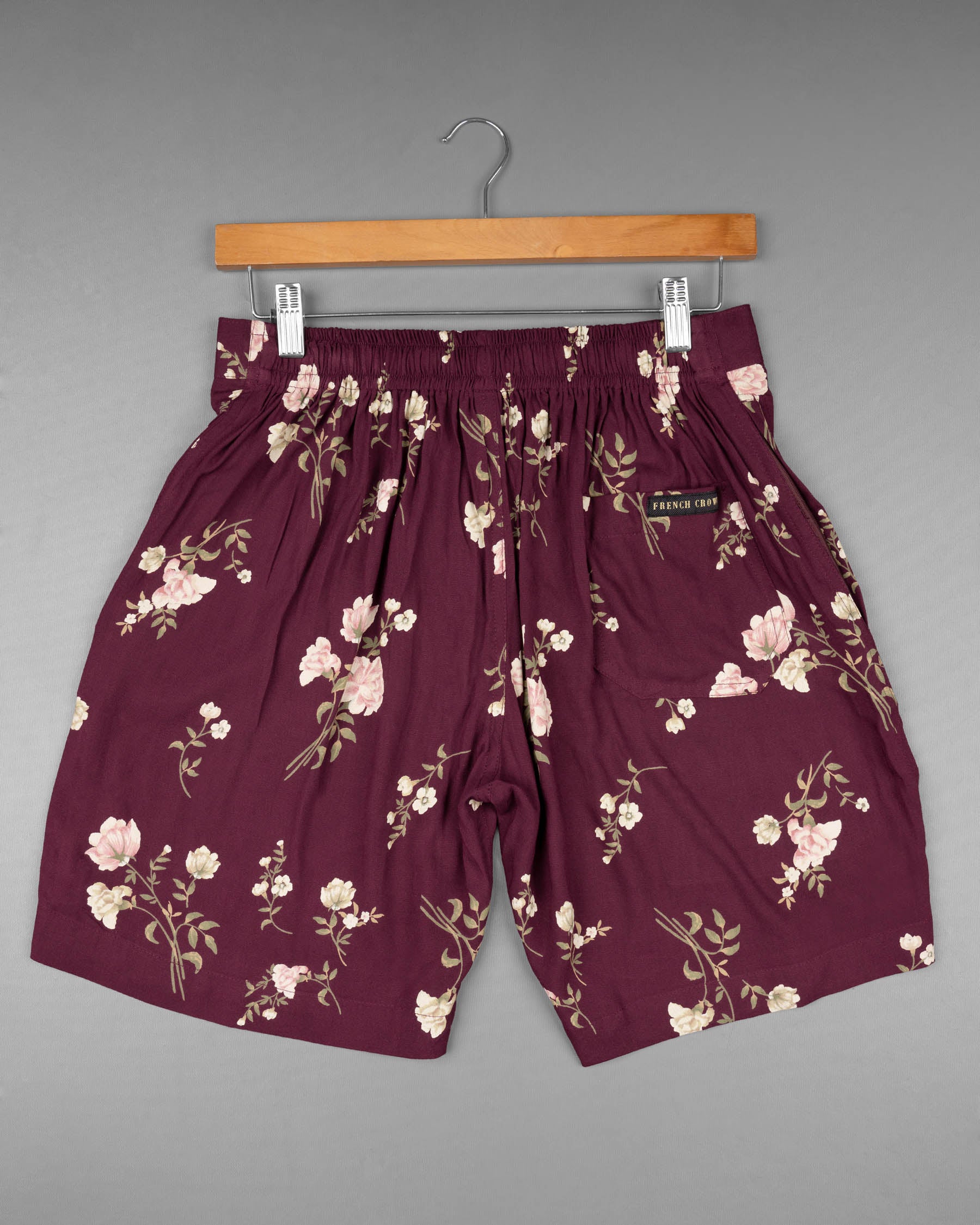 Wine Berry Floral Printed Premium Tencel Shorts SR128-28, SR128-30, SR128-32, SR128-34, SR128-36, SR128-38, SR128-40, SR128-42, SR128-44