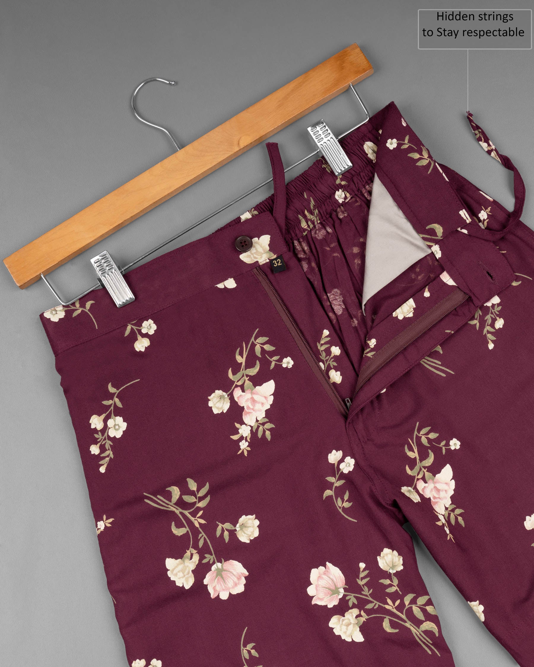 Wine Berry Floral Printed Premium Tencel Shorts SR128-28, SR128-30, SR128-32, SR128-34, SR128-36, SR128-38, SR128-40, SR128-42, SR128-44