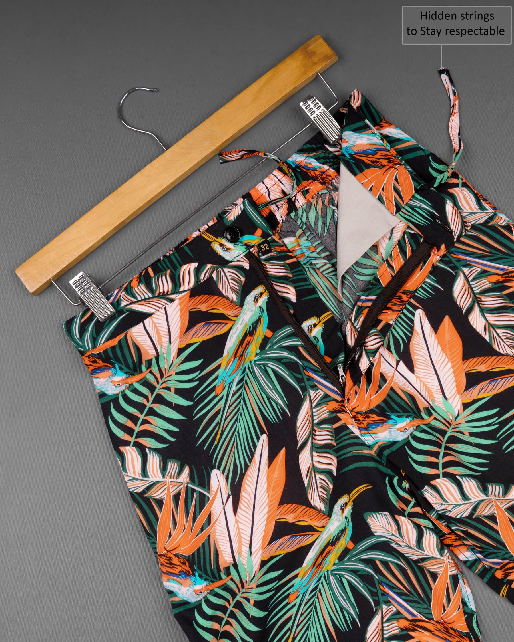 Jade Black Tropical Printed Premium Tencel Shorts SR137-28, SR137-30, SR137-32, SR137-34, SR137-36, SR137-38, SR137-40, SR137-42, SR137-44