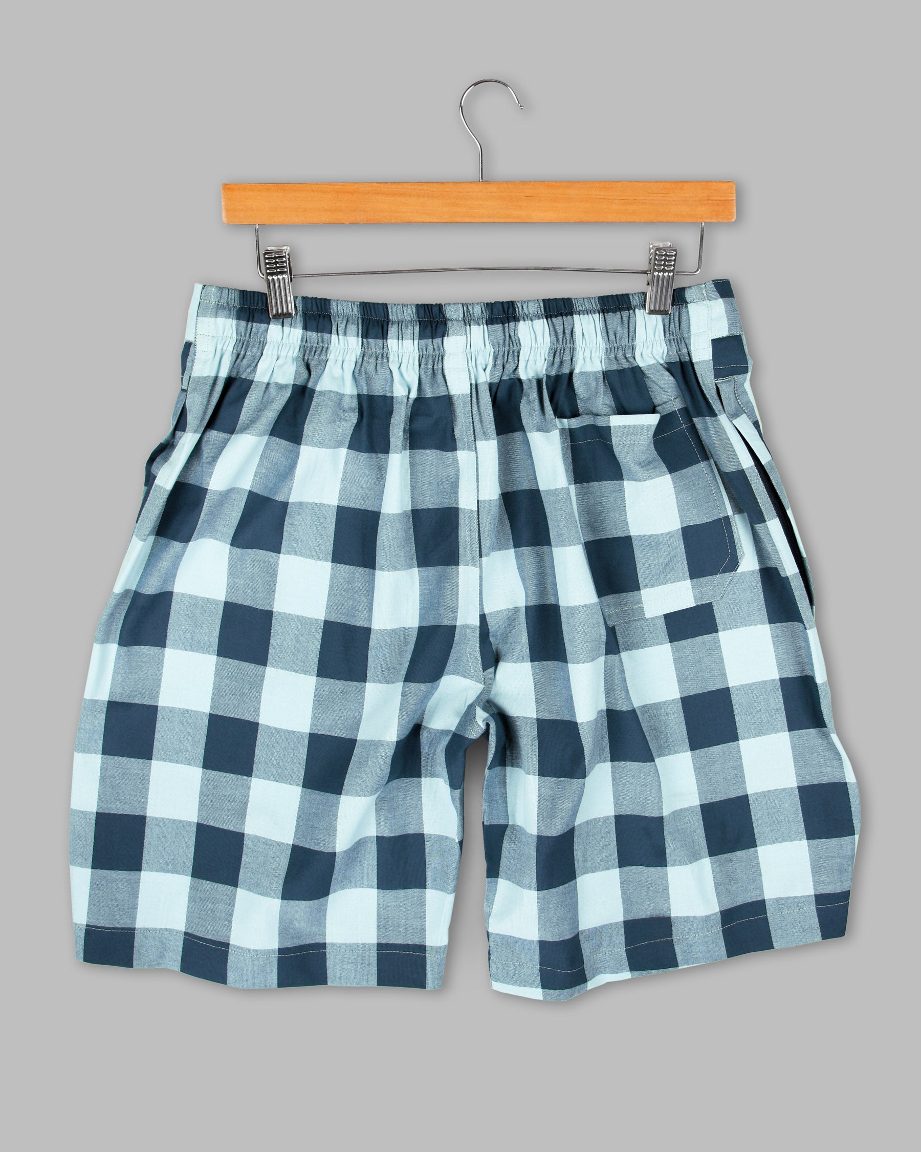 Blue Checked Premium Cotton Shorts SR72-28, SR72-30, SR72-32, SR72-34, SR72-36, SR72-40, SR72-42, SR72-44, SR72-38