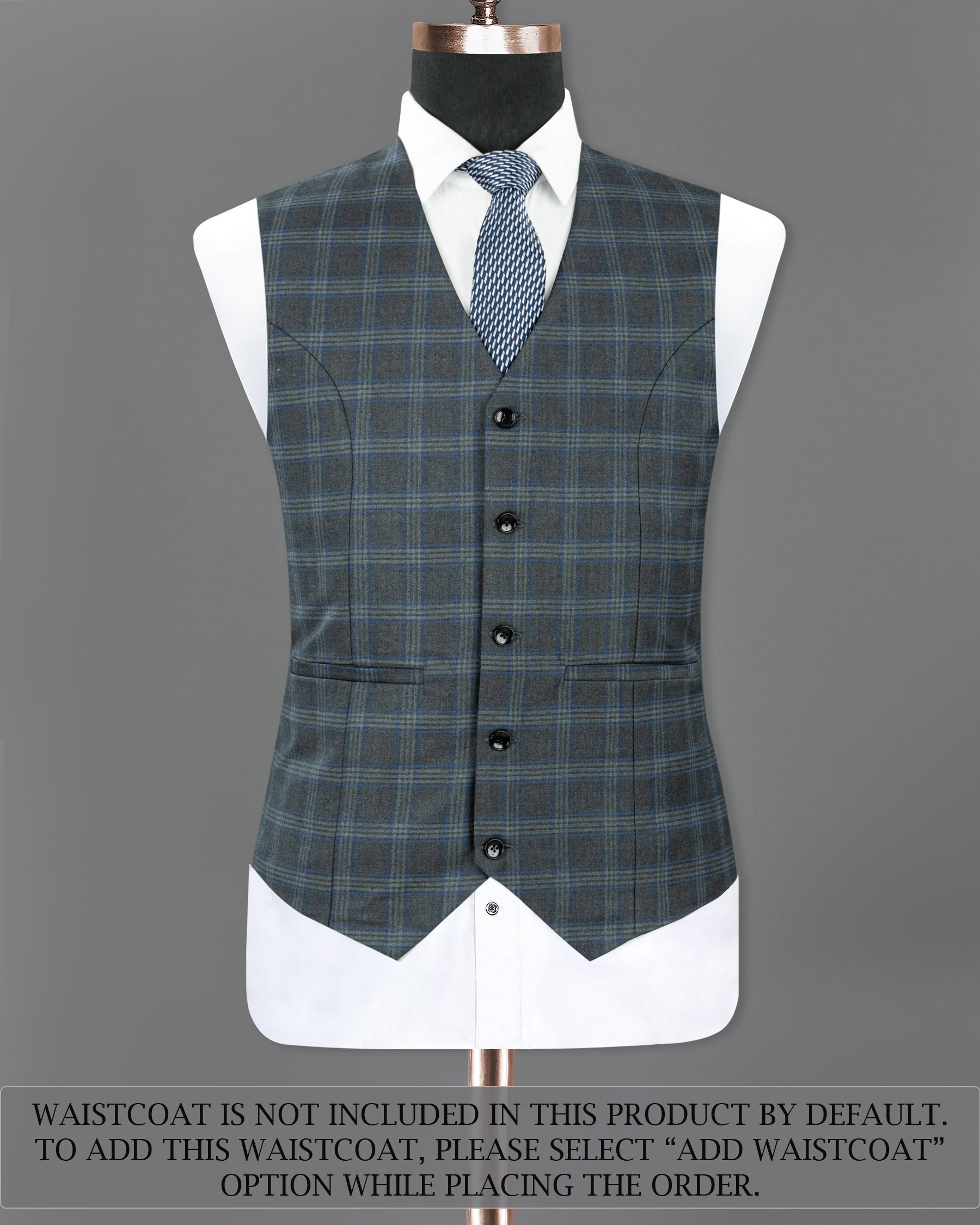 Scarpa Flow Gray Windowpane Wool Rich Bandhgala/Mandarin Suit