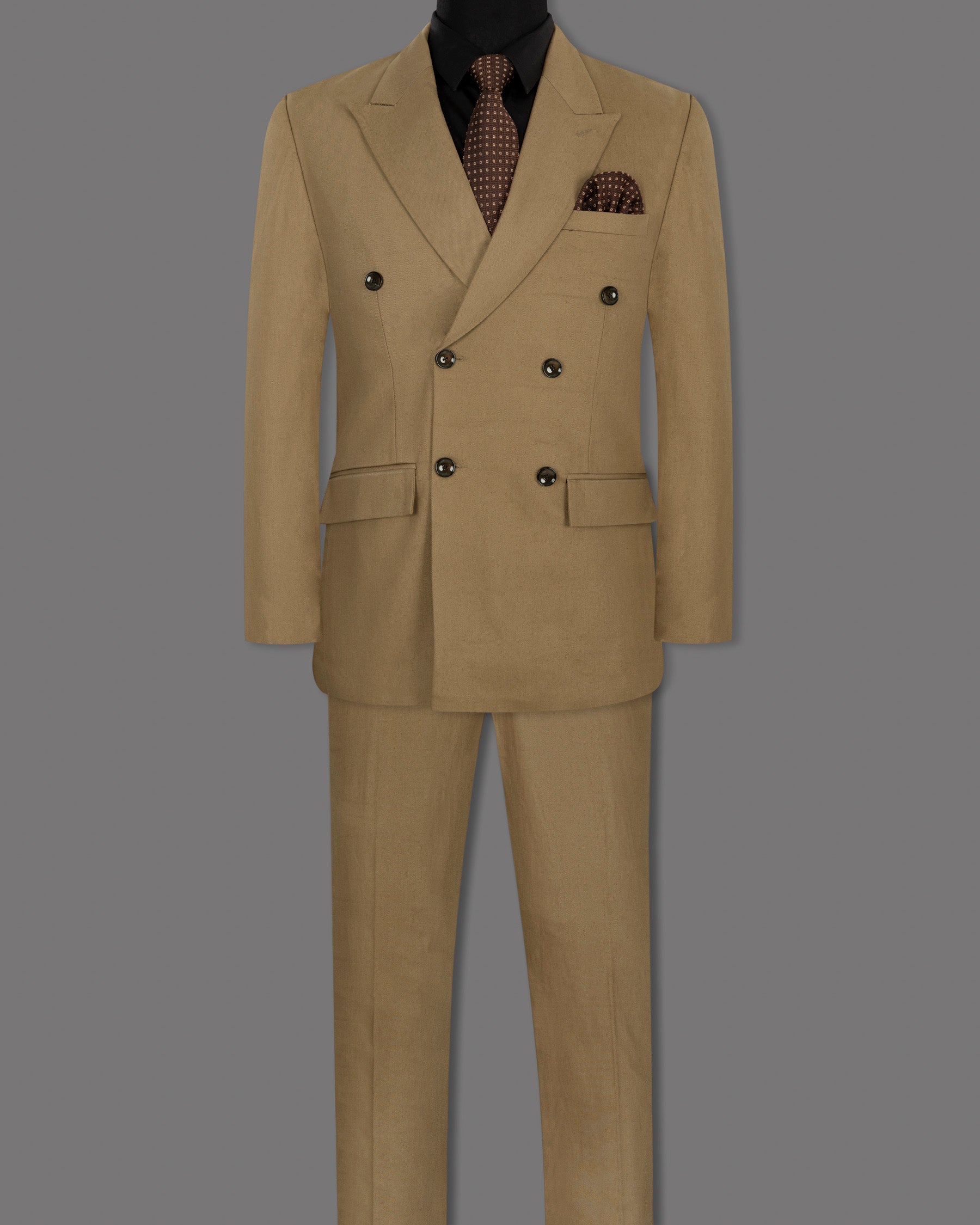 Barley Corn Brown Double Breasted Premium Cotton Suit