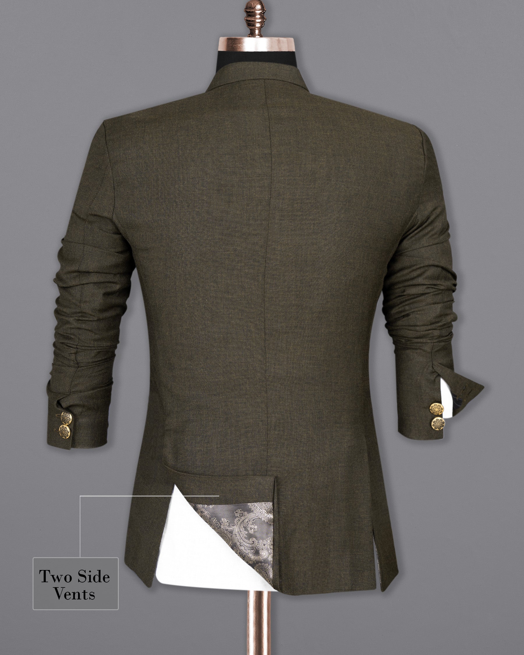 Merlin Green Cross Placket Bandhgala Wool Rich Suit