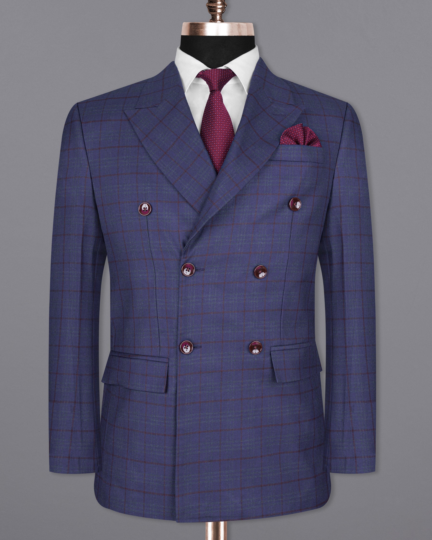 Rhino Blue Plaid Double Breasted Wool Rich Suit ST1565-DB-36, ST1565-DB-38, ST1565-DB-40, ST1565-DB-42, ST1565-DB-44, ST1565-DB-46, ST1565-DB-48, ST1565-DB-50, ST1565-DB-52, ST1565-DB-54, ST1565-DB-56, ST1565-DB-58, ST1565-DB-60