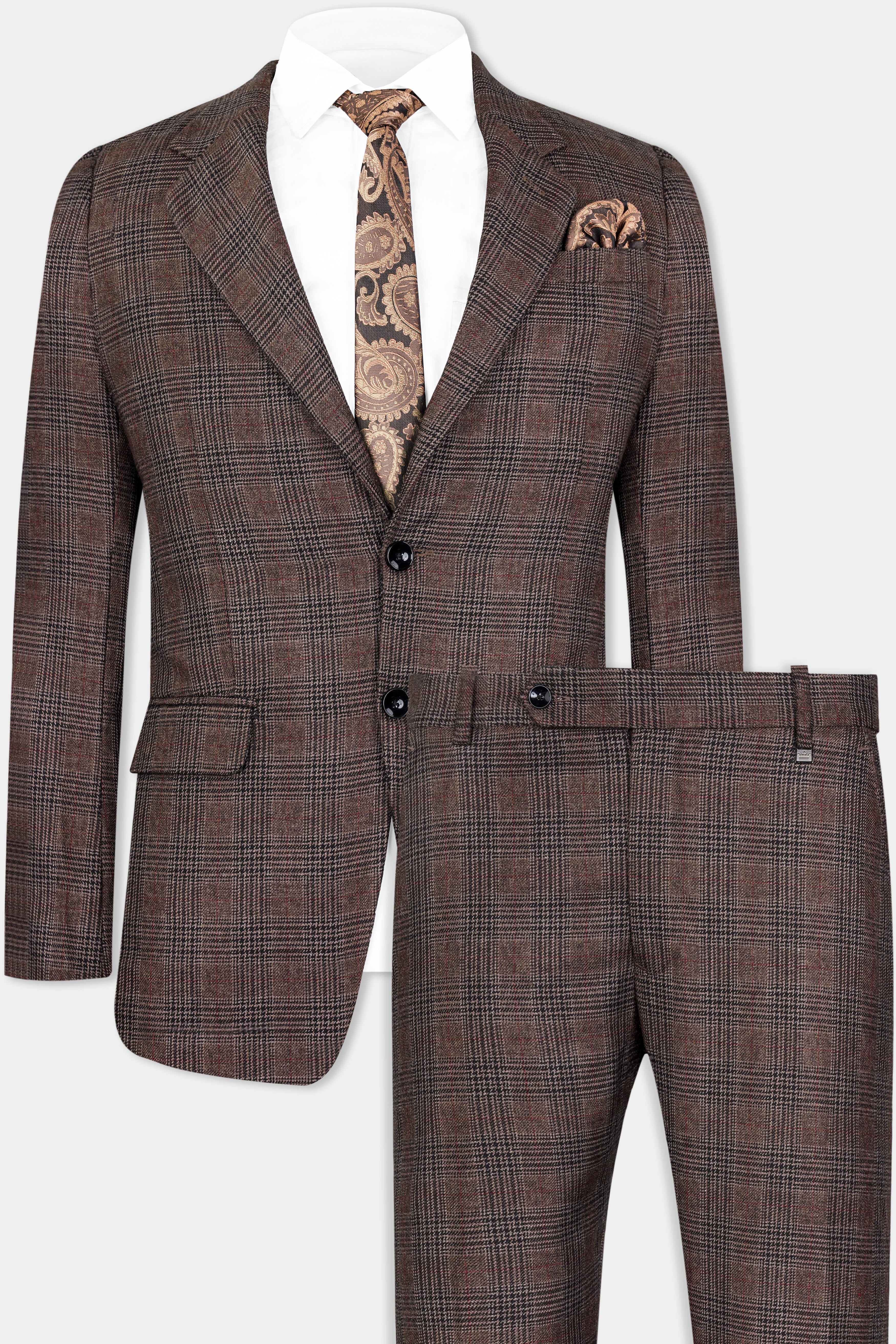 Ferra Brown with Kabul Brown Plaid Tweed Suit ST2915-SB-36, ST2915-SB-38, ST2915-SB-40, ST2915-SB-42, ST2915-SB-44, ST2915-SB-46, ST2915-SB-48, ST2915-SB-50, ST2915-SB-52, ST2915-SB-54, ST2915-SB-56, ST2915-SB-58, ST2915-SB-60