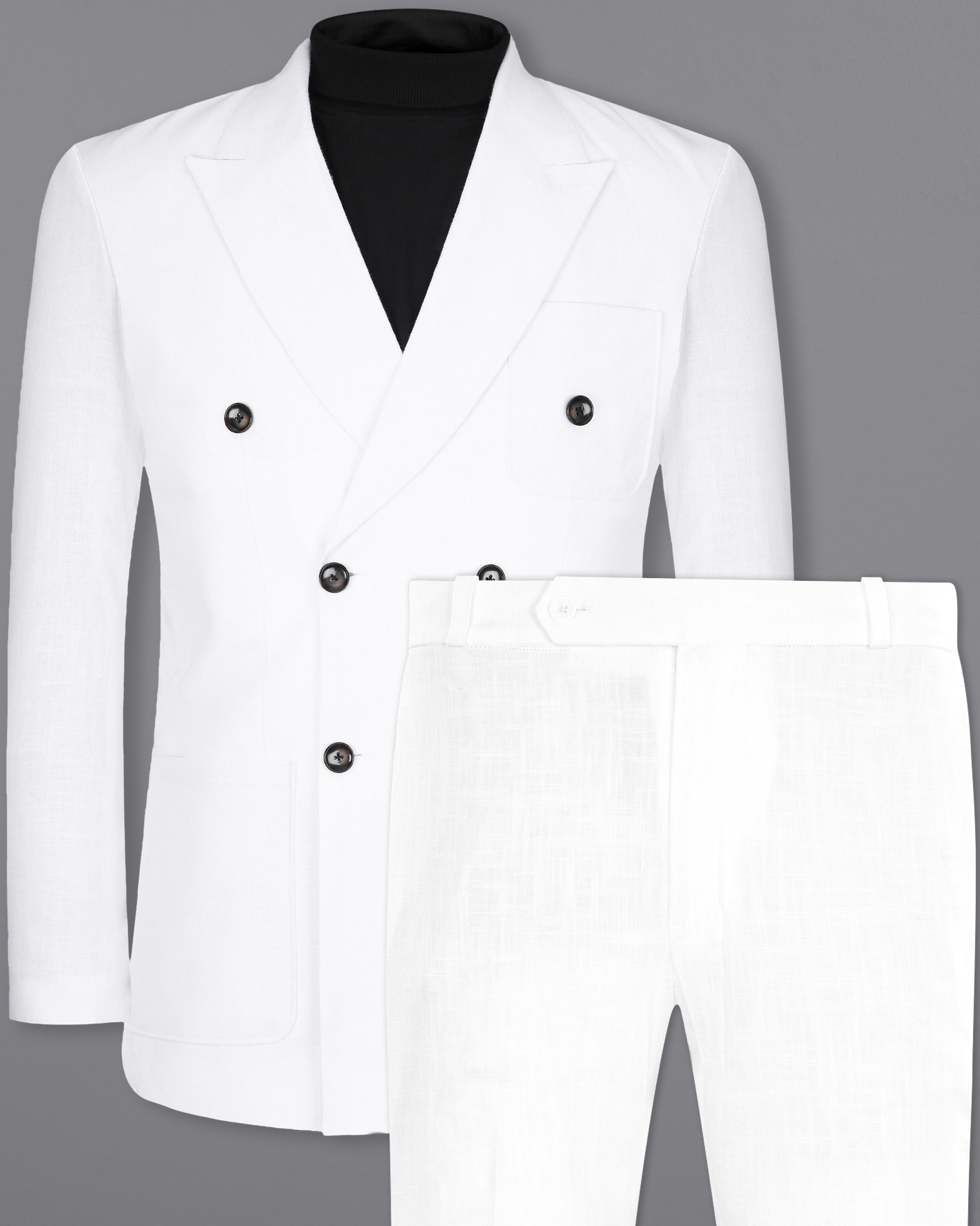 Snow White Luxurious Linen Double-breasted Sports Suit