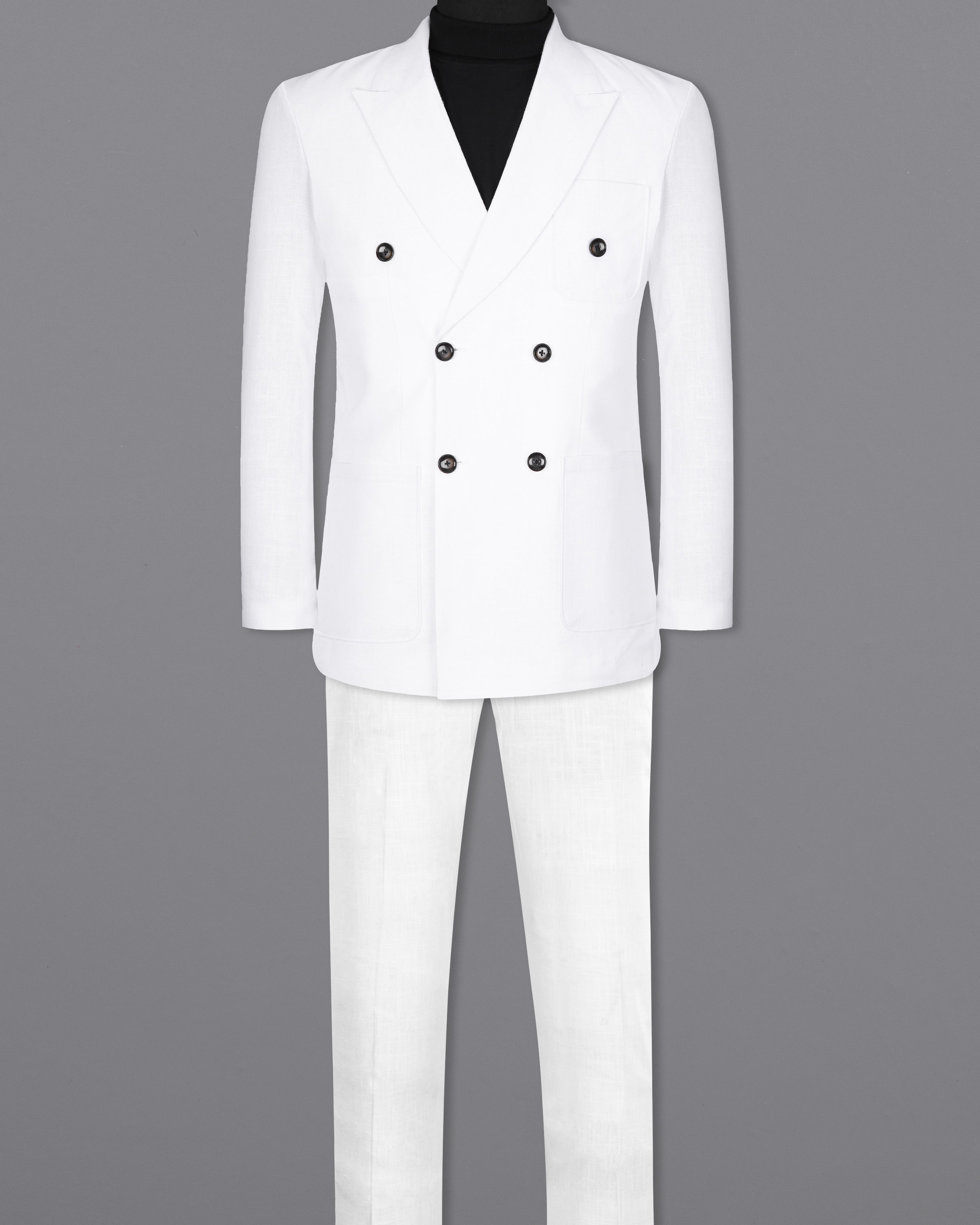 Snow White Luxurious Linen Double-breasted Sports Suit