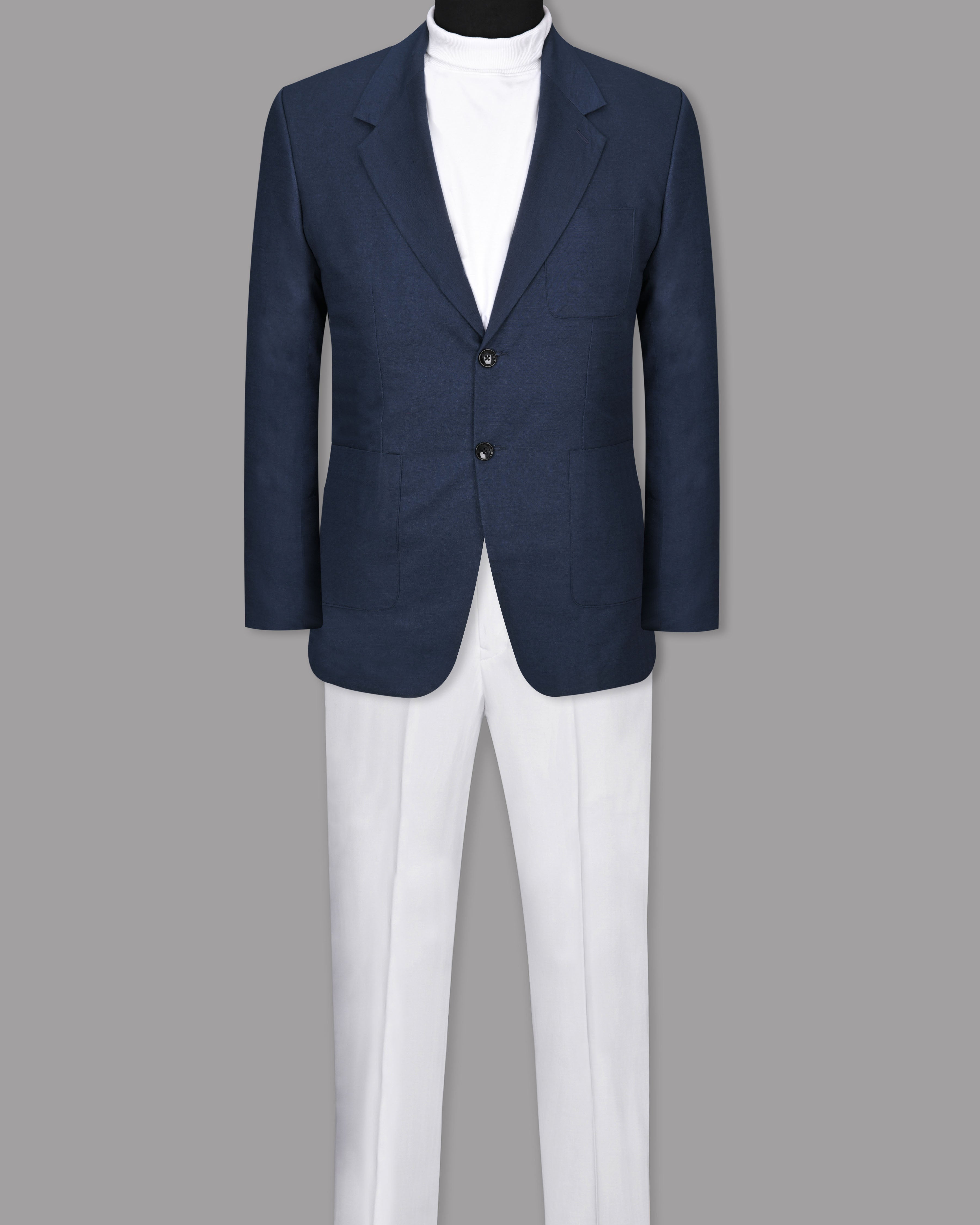 Martinique Blue Luxurious Linen Sports Suit