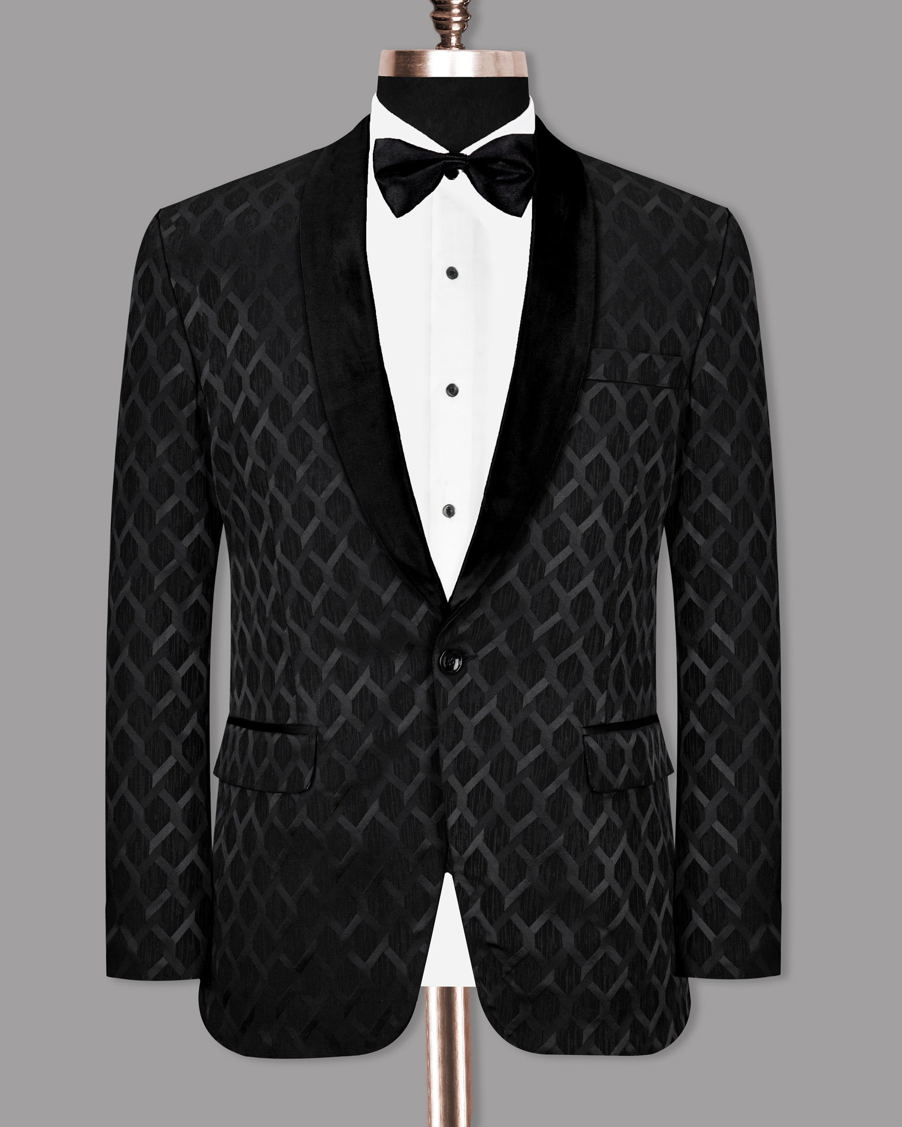 Bunker Black Jacquard Patterned Designer Tuxedo Suit