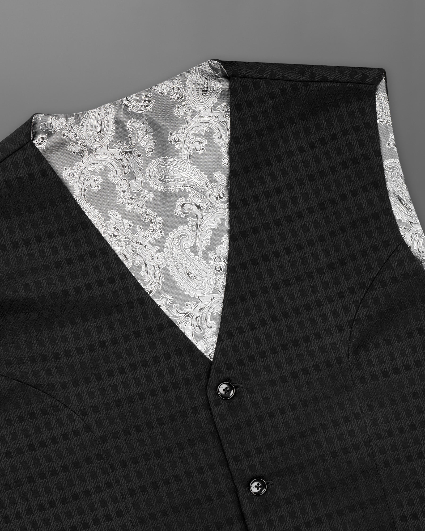 Jade Black Box Patterned Wool Rich Bandhgala/Mandarin Suit