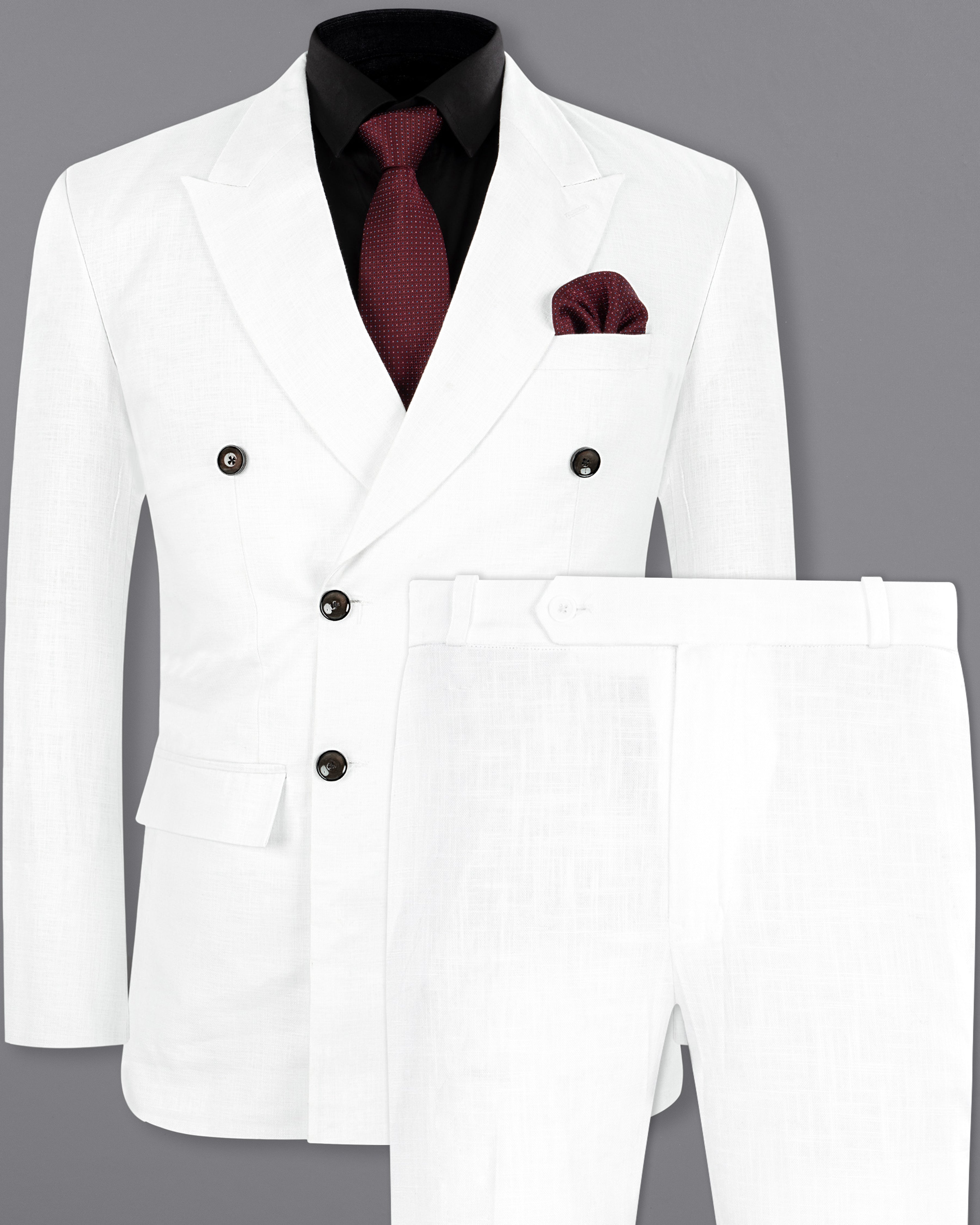 BRIGHT WHITE LUXURIOUS LINEN DOUBLE BREASTED PERFORMANCE SUIT