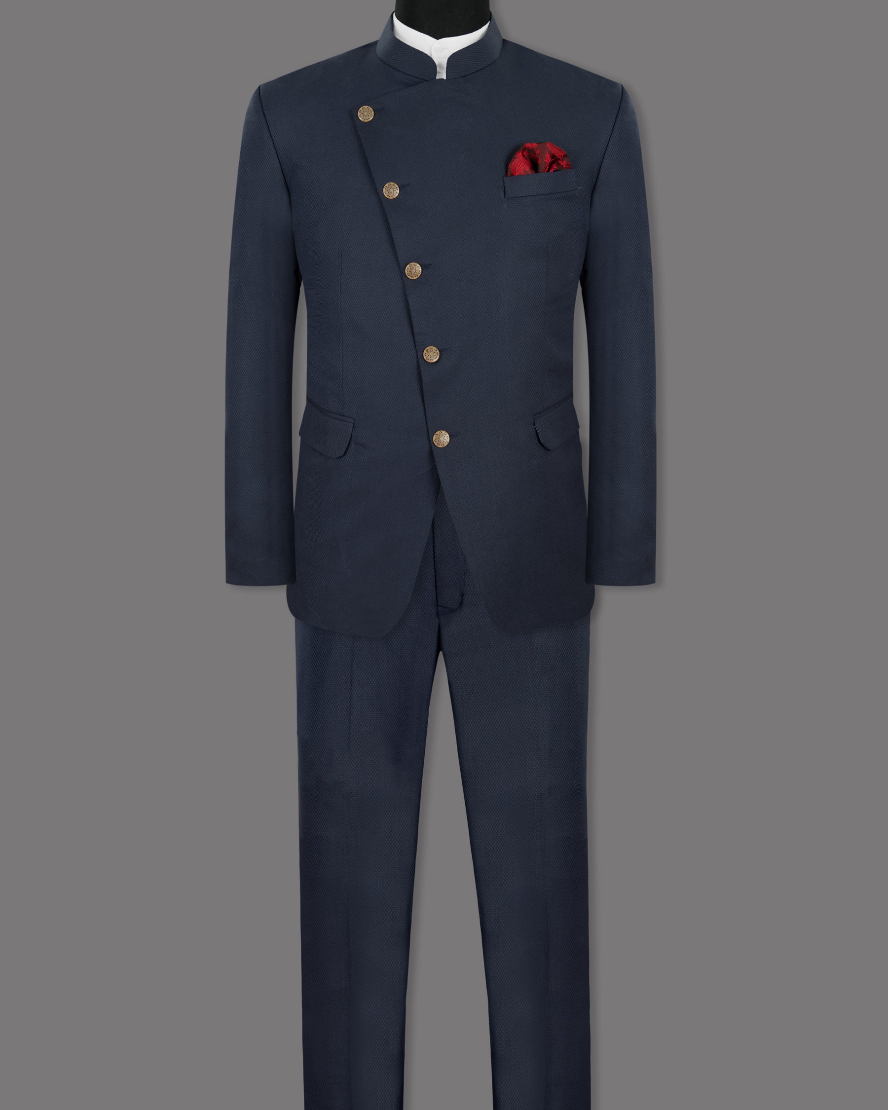 Royal STue Wool Rich Cross Buttoned Bandhgala/Mandarin Suit ST1254-CBG-36, ST1254-CBG-38, ST1254-CBG-40, ST1254-CBG-42, ST1254-CBG-44, ST1254-CBG-46, ST1254-CBG-48, ST1254-CBG-50, ST1254-CBG-52, ST1254-CBG-54, ST1254-CBG-56, ST1254-CBG-58, ST1254-CBG-60