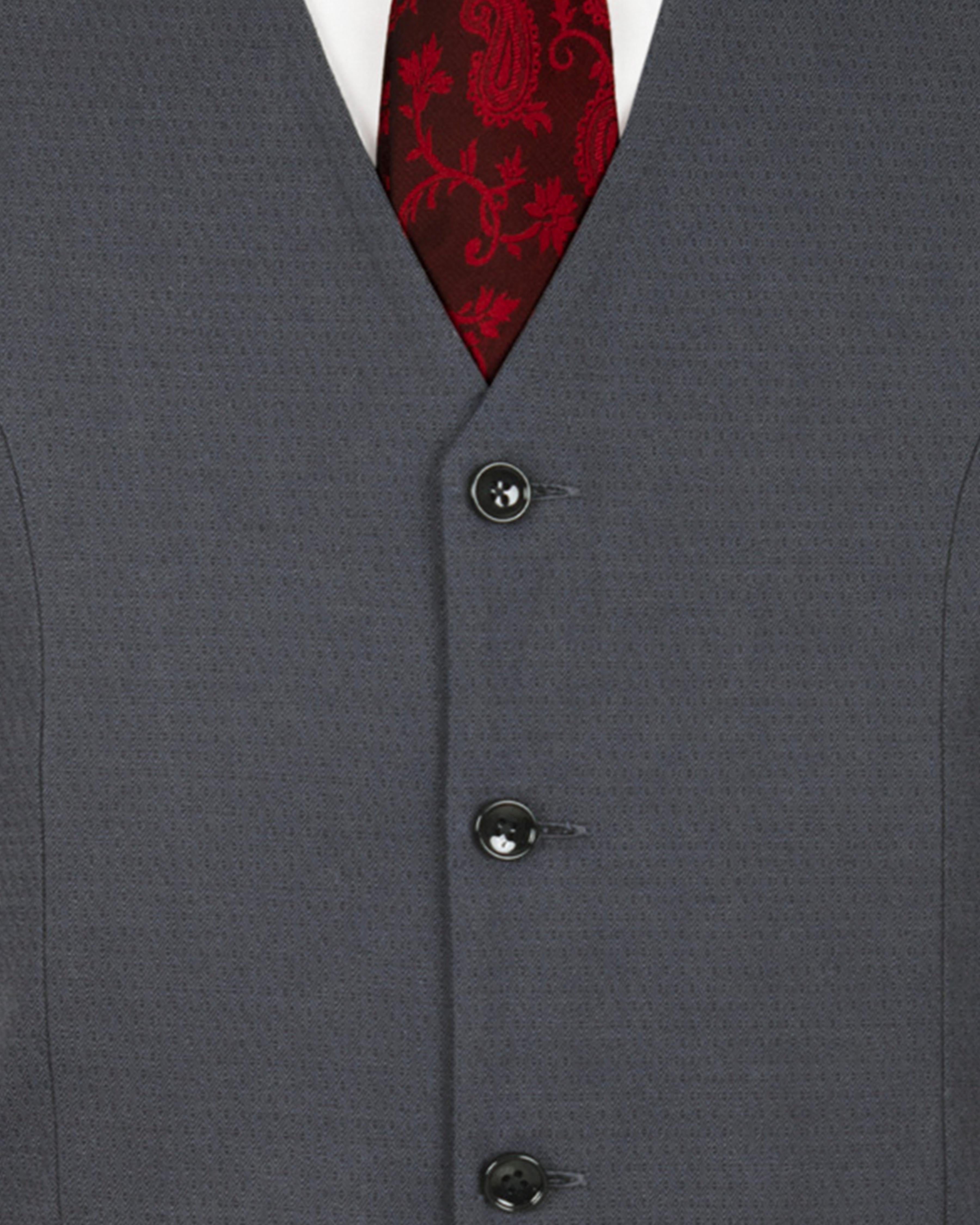 Outer Space Blue Cross Placket Wool Rich Bandhgala/Mandarin Suit