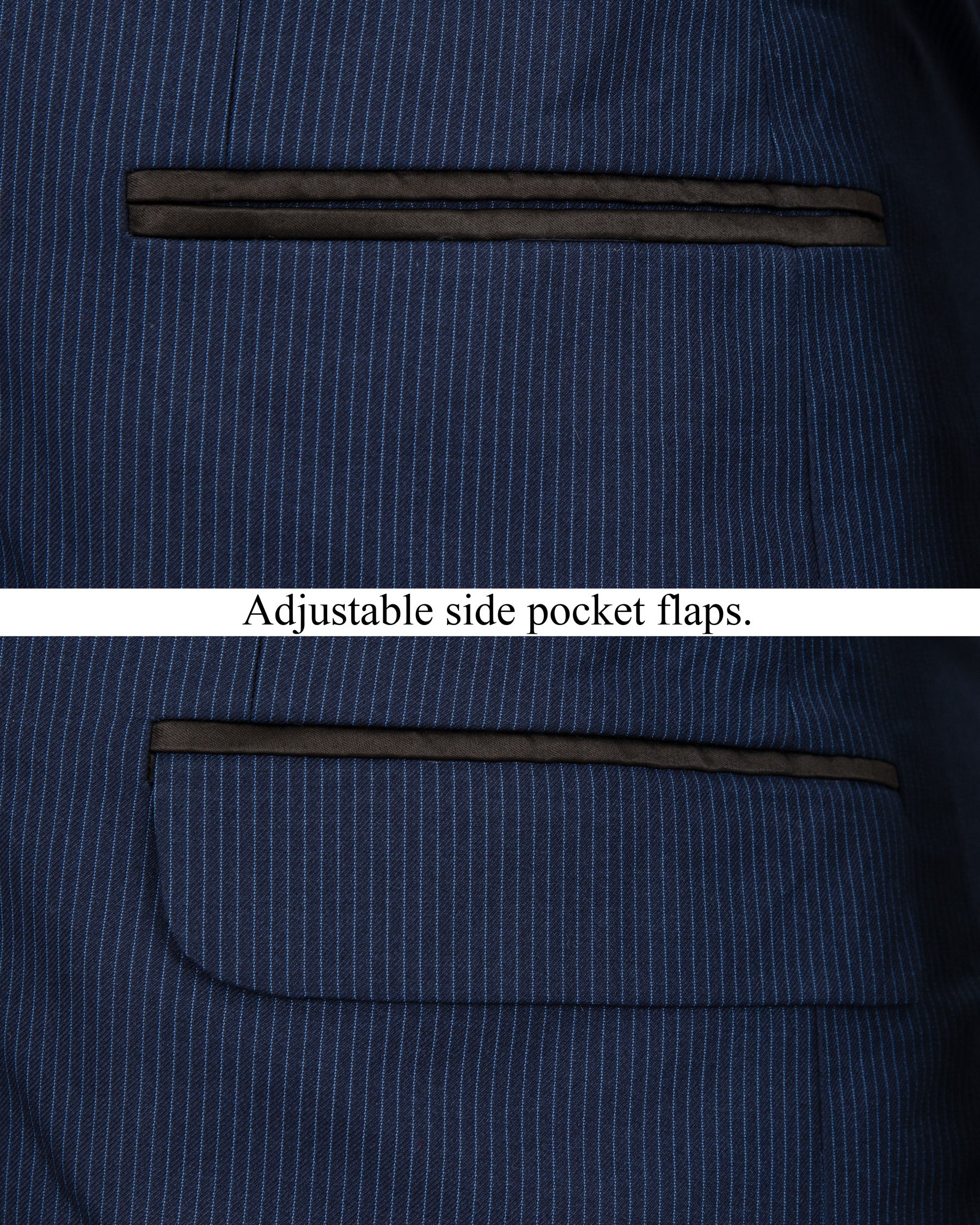 Midnight and Chambray STue Striped Woolrich Tuxedo Suit ST1272-BKL-36, ST1272-BKL-38, ST1272-BKL-40, ST1272-BKL-42, ST1272-BKL-44, ST1272-BKL-46, ST1272-BKL-48, ST1272-BKL-50, ST1272-BKL-52, ST1272-BKL-54, ST1272-BKL-56, ST1272-BKL-58, ST1272-BKL-60