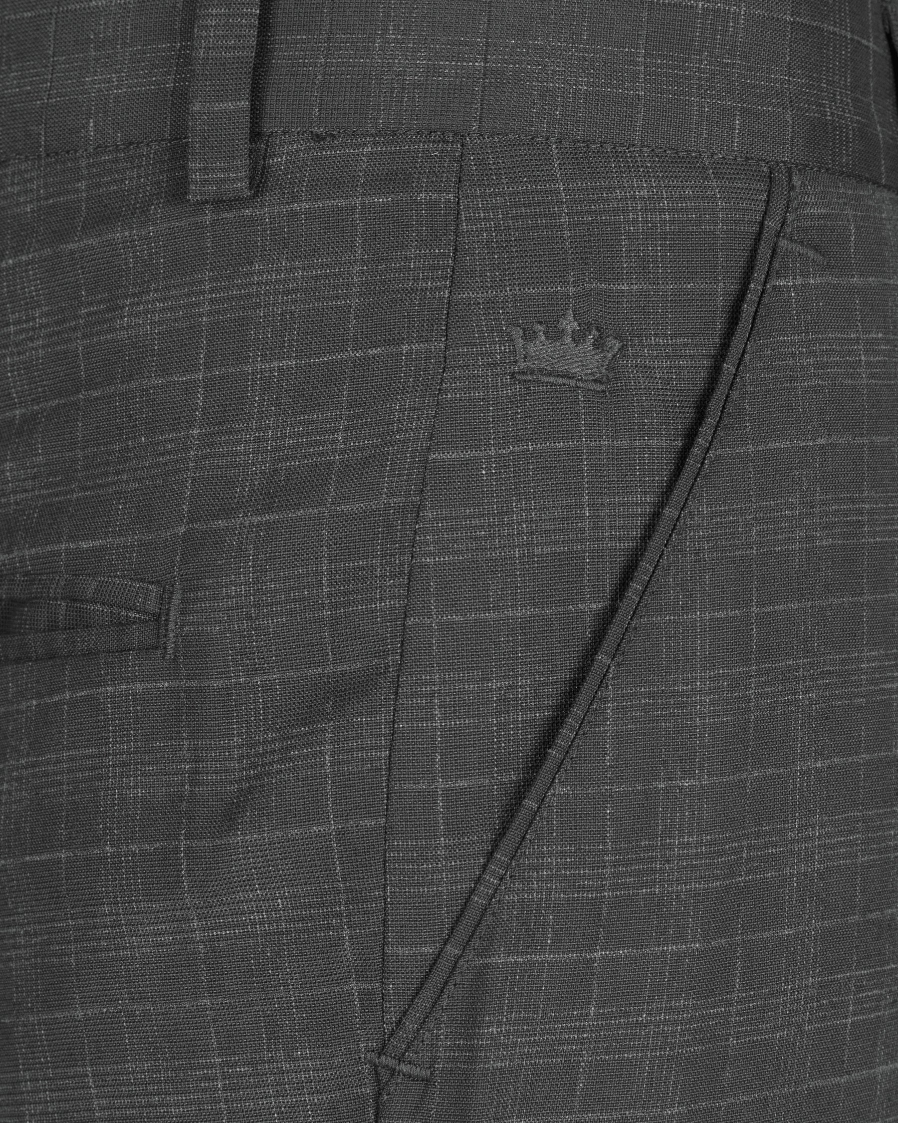 Tuatara Grey Windowpane Cross Placket Bandhgala Wool Rich Suit