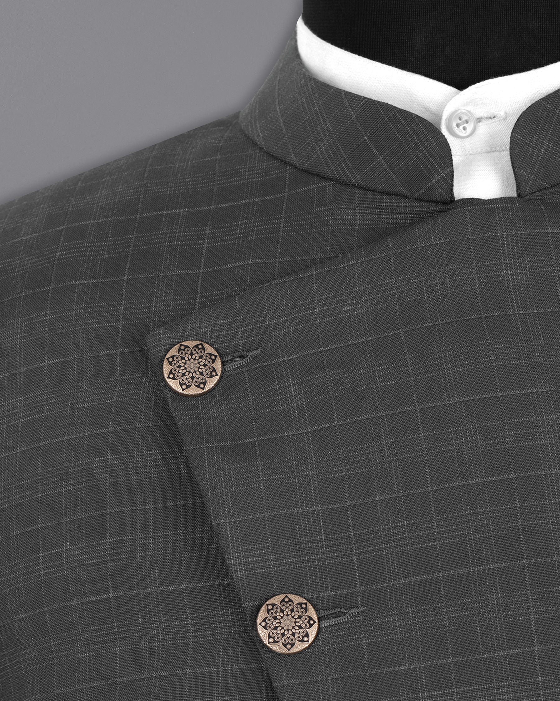 Tuatara Grey Windowpane Cross Buttoned Bandhgala Wool Rich Suit ST1314-CBG-36, ST1314-CBG-38, ST1314-CBG-40, ST1314-CBG-42, ST1314-CBG-44, ST1314-CBG-46, ST1314-CBG-48, ST1314-CBG-50, ST1314-CBG-52, ST1314-CBG-54, ST1314-CBG-56, ST1314-CBG-58, ST1314-CBG-60