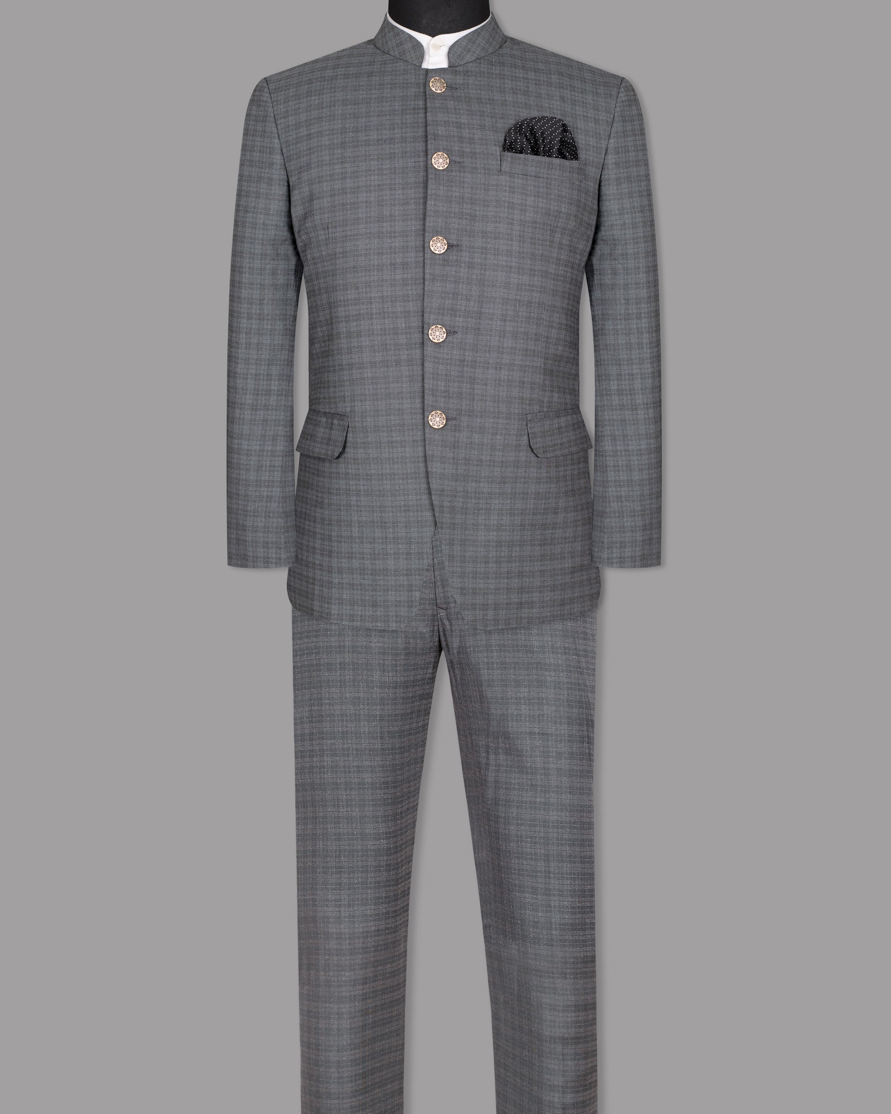 Mid Gray Wool Rich Mandarin/Bandhgala Suit