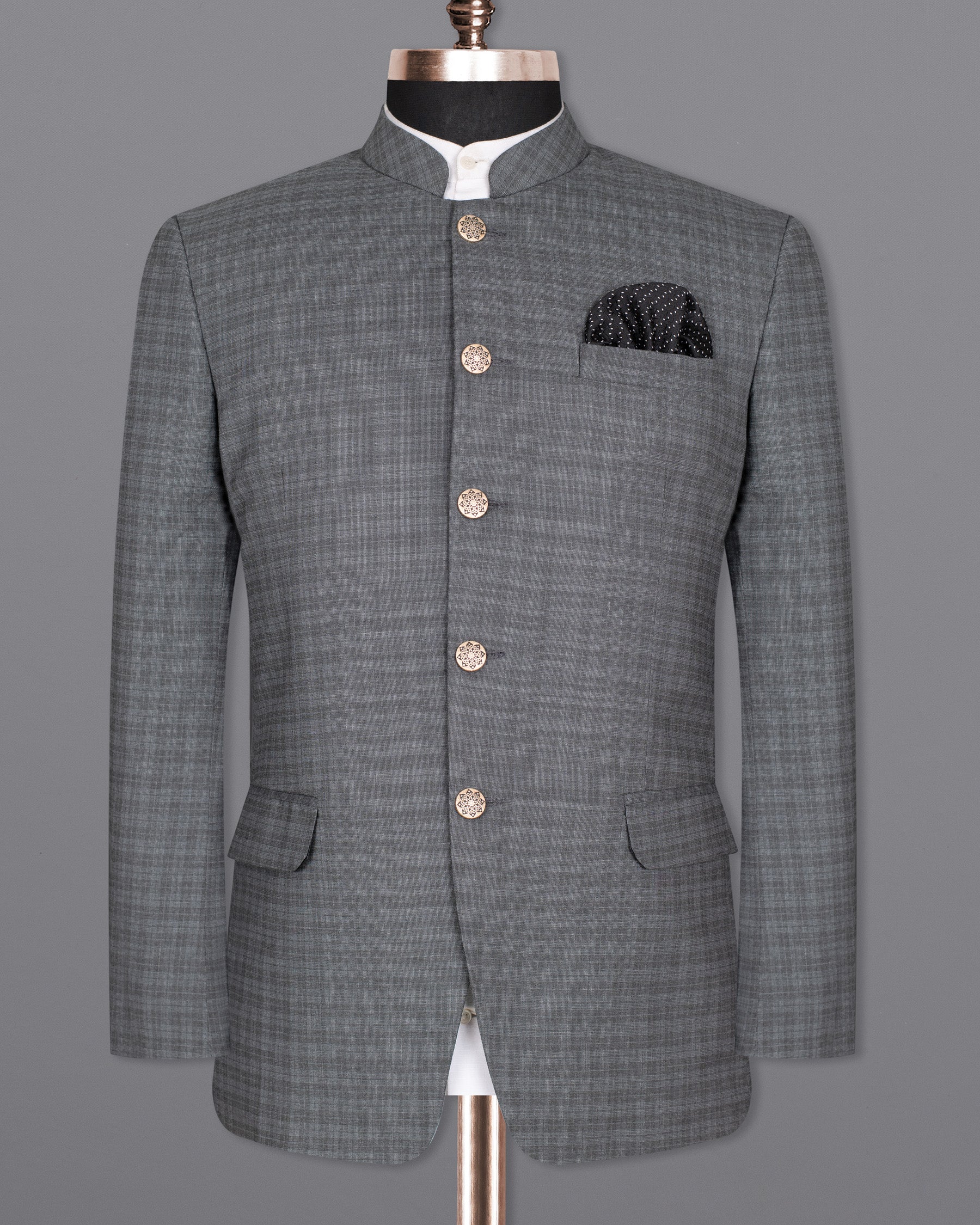 Mid Gray Wool Rich Mandarin/Bandhgala Suit ST1331-BG-36, ST1331-BG-38, ST1331-BG-40, ST1331-BG-42, ST1331-BG-44, ST1331-BG-46, ST1331-BG-48, ST1331-BG-50, ST1331-BG-52, ST1331-BG-54, ST1331-BG-56, ST1331-BG-58, ST1331-BG-60