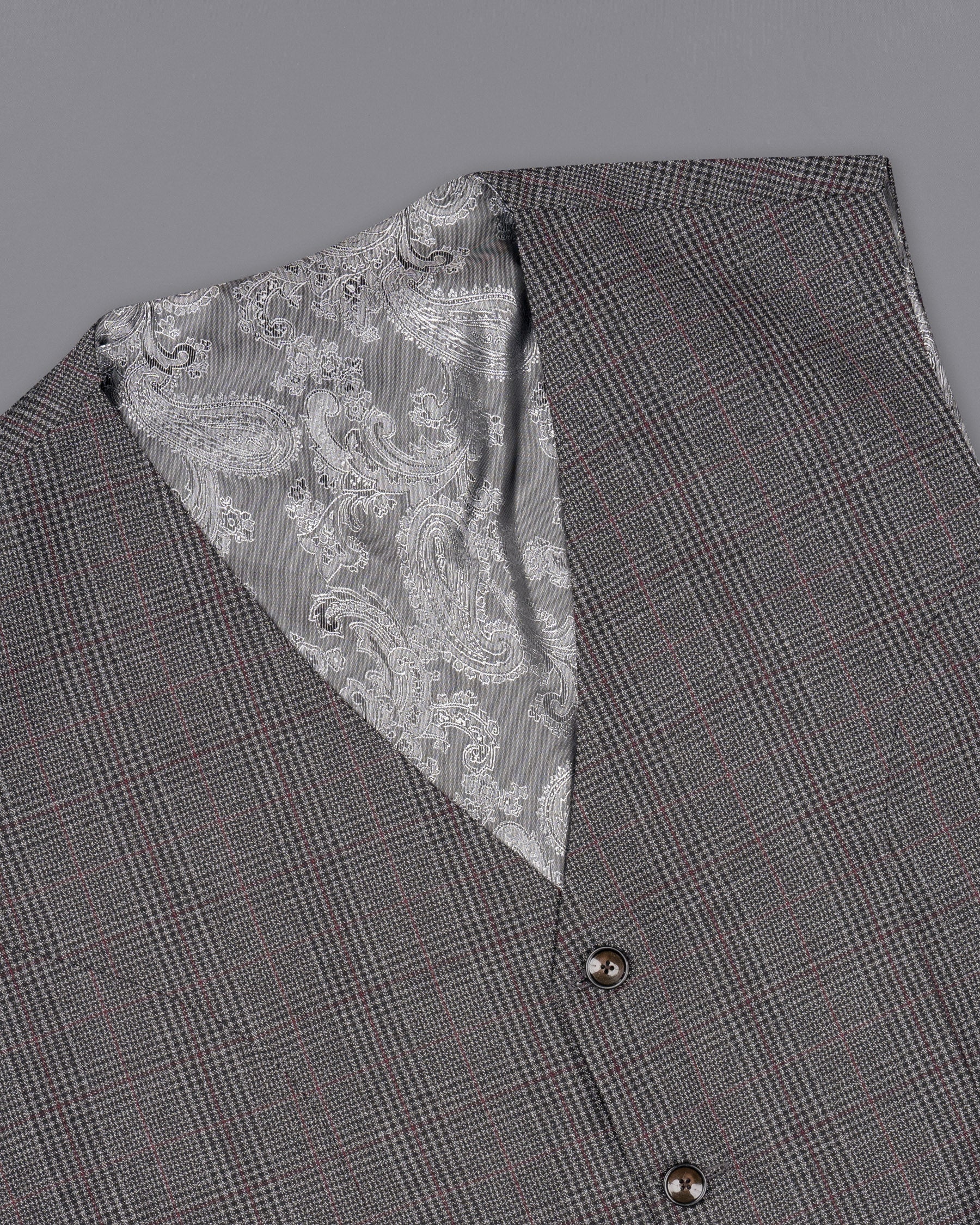Scorpion Grey Subtle Plaid Double Breasted Wool Rich Suit