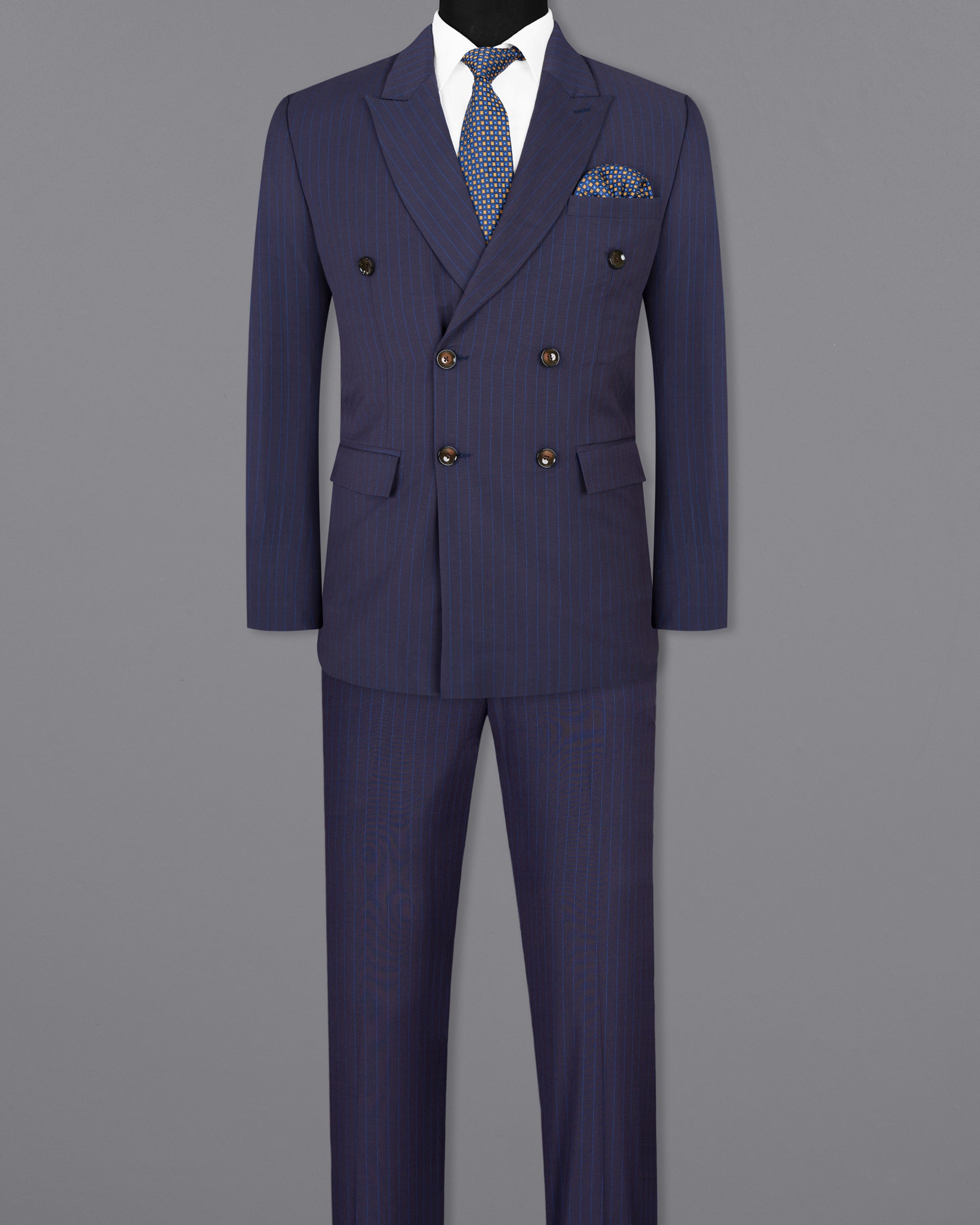 Tuna Blue Striped Double-Breasted Wool Rich Suit