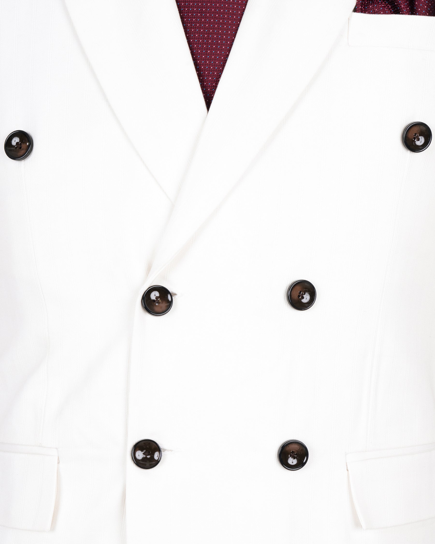 Bright White Subtle Striped  Double Breasted Premium Cotton Suit