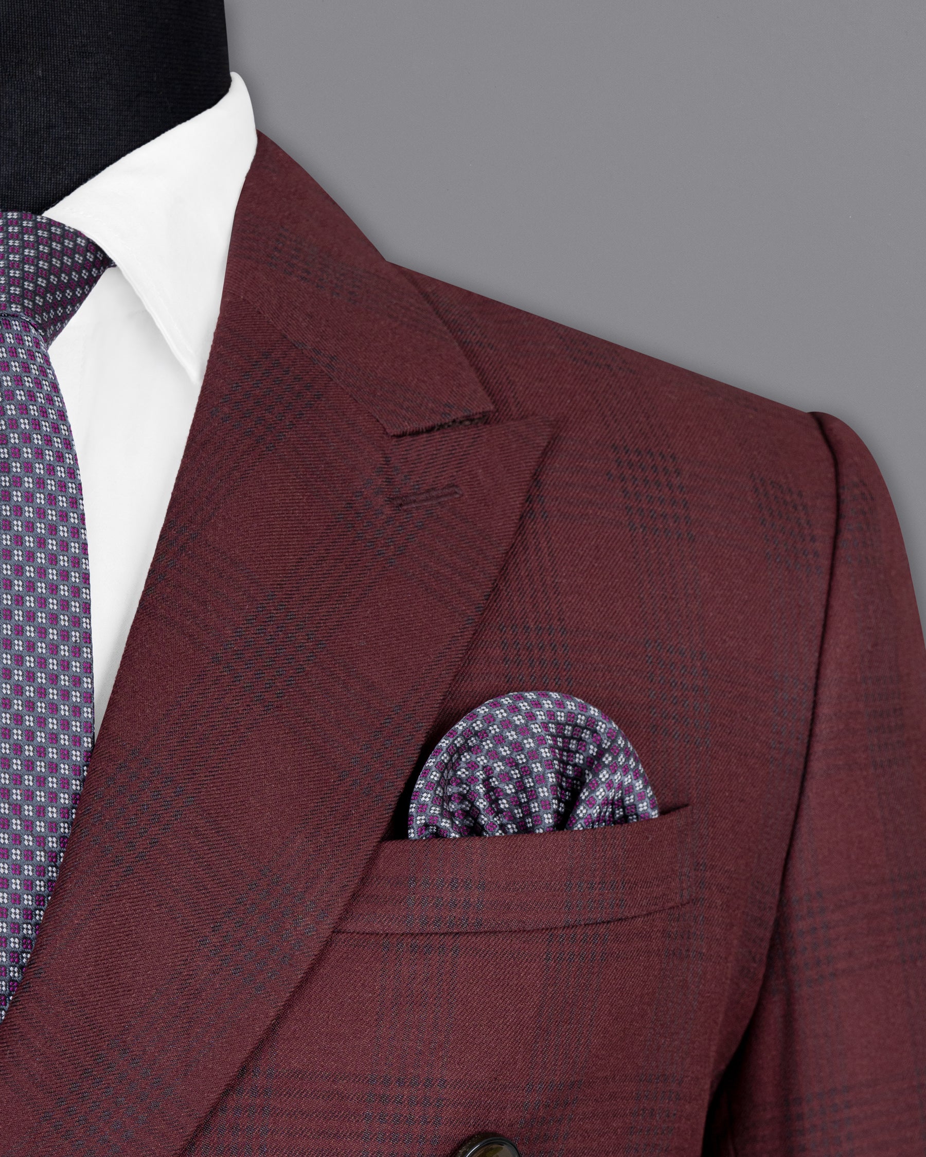 Buccaneer Burgundy Plaid Double Breasted Wool Rich Suit