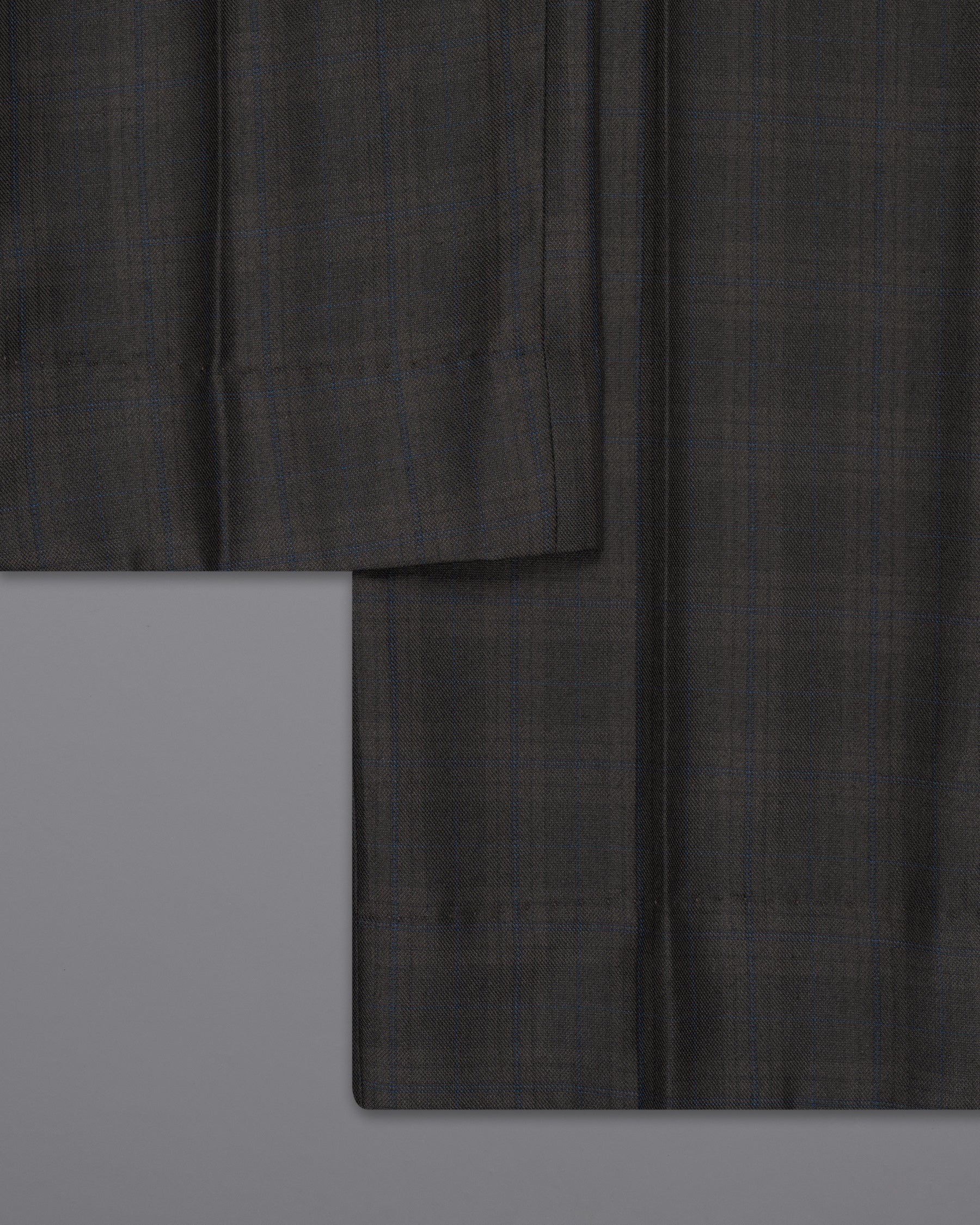 Thunder brown Plaid Cross Placket Bandhgala Wool Rich Suit