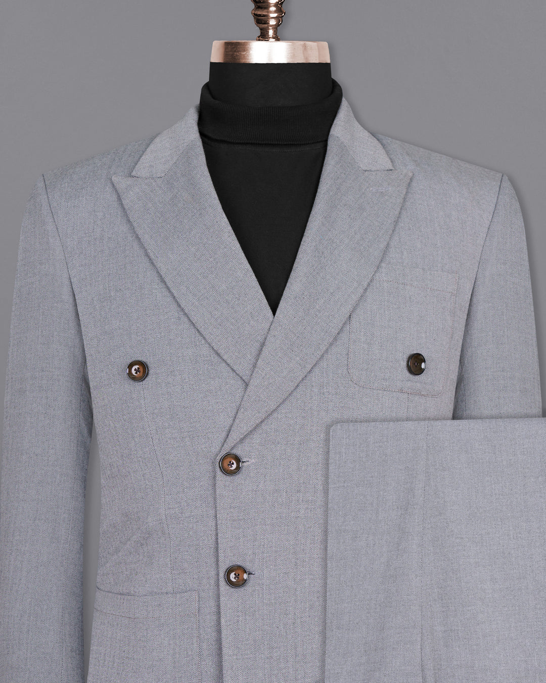 SPUN PEARL GREY HERRINGBONE DOUBLE-BREASTED PREMIUM COTTON SPORTS SUIT