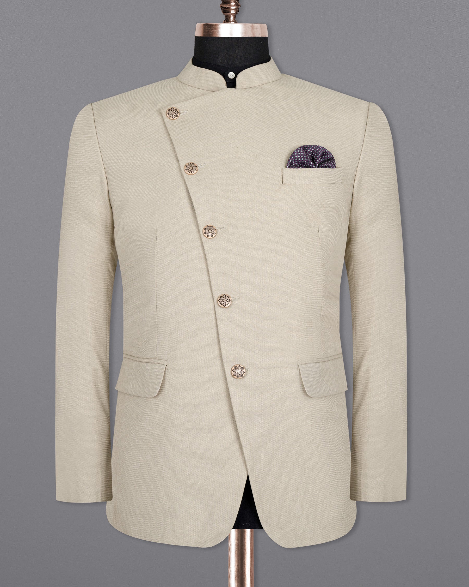 Beige and Brown color Brocade fabric Jodhpuri Suit : 1717589