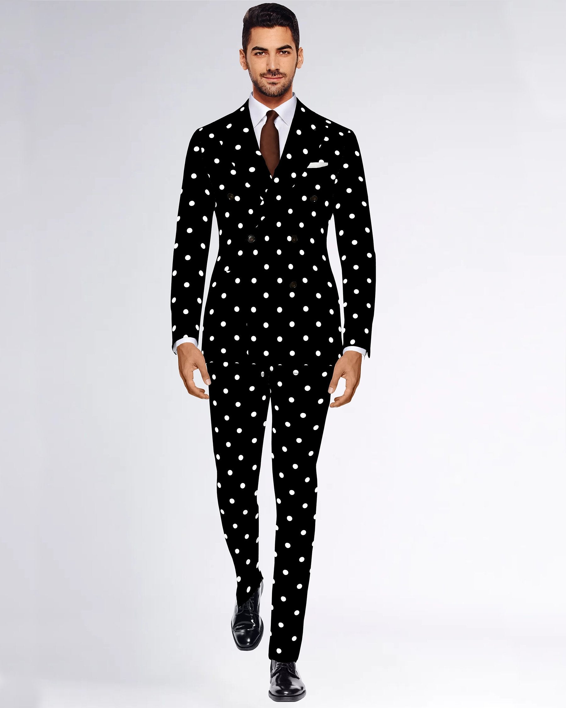 Jade Black Polka Print Double Breasted Suit