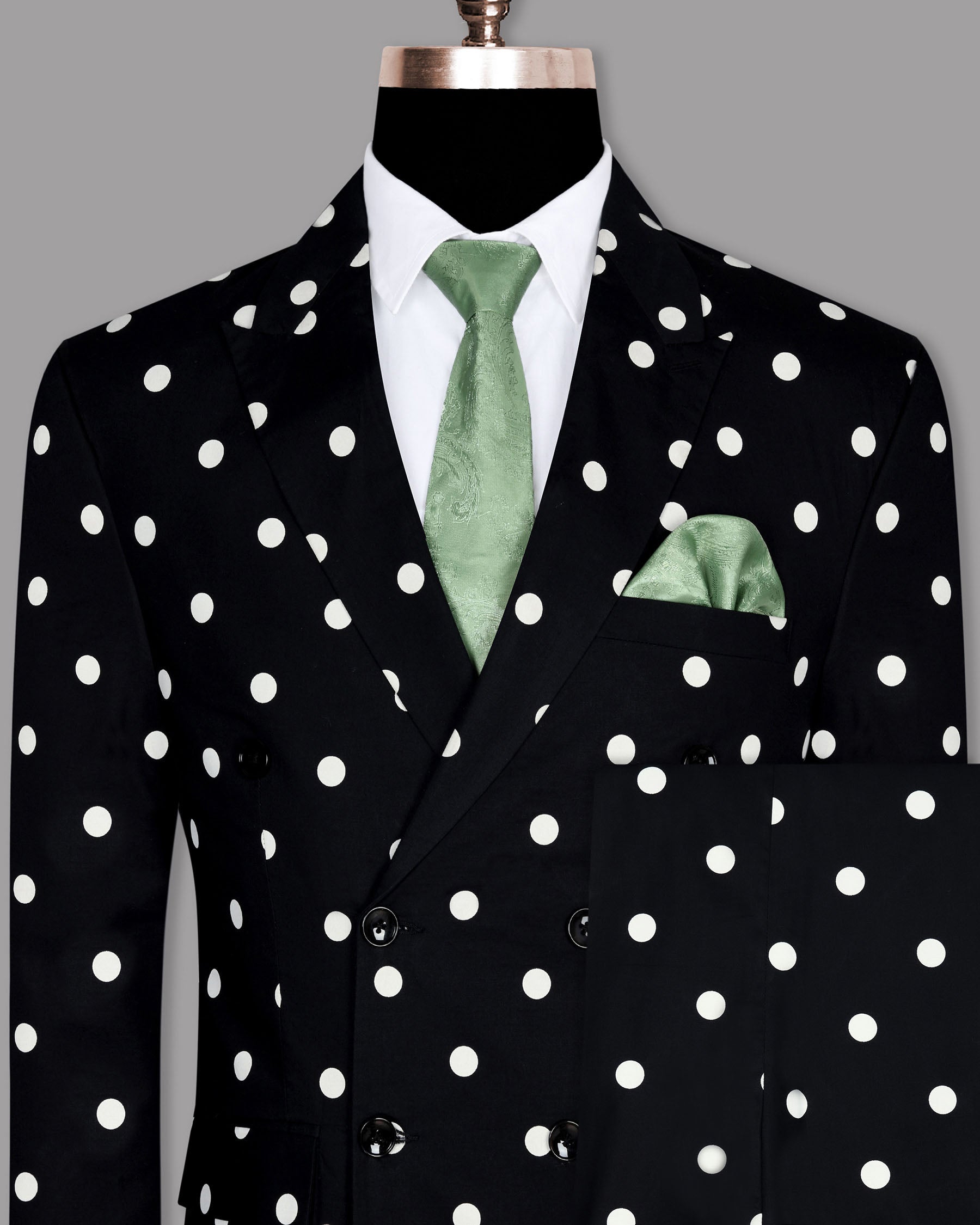 Jade Black Polka Print Double Breasted Suit