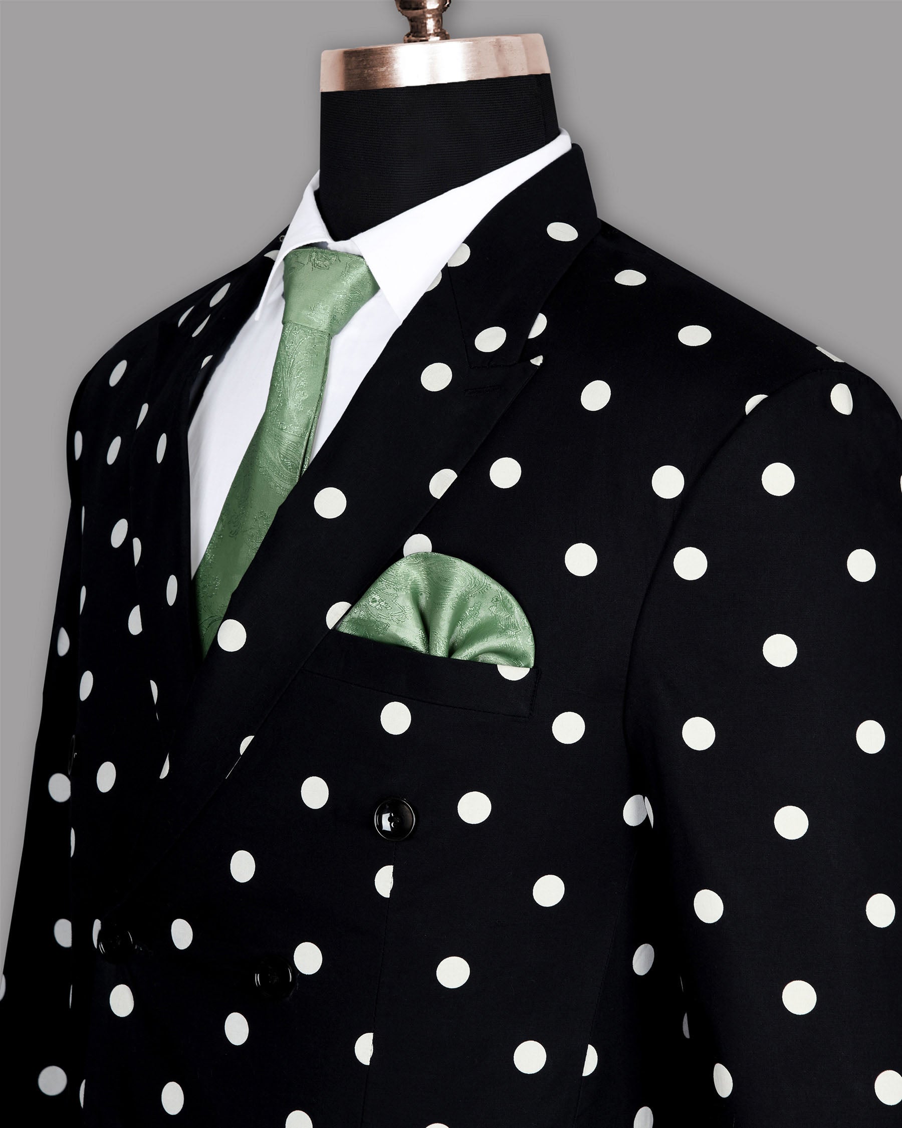 Jade Black Polka Print Double Breasted Suit