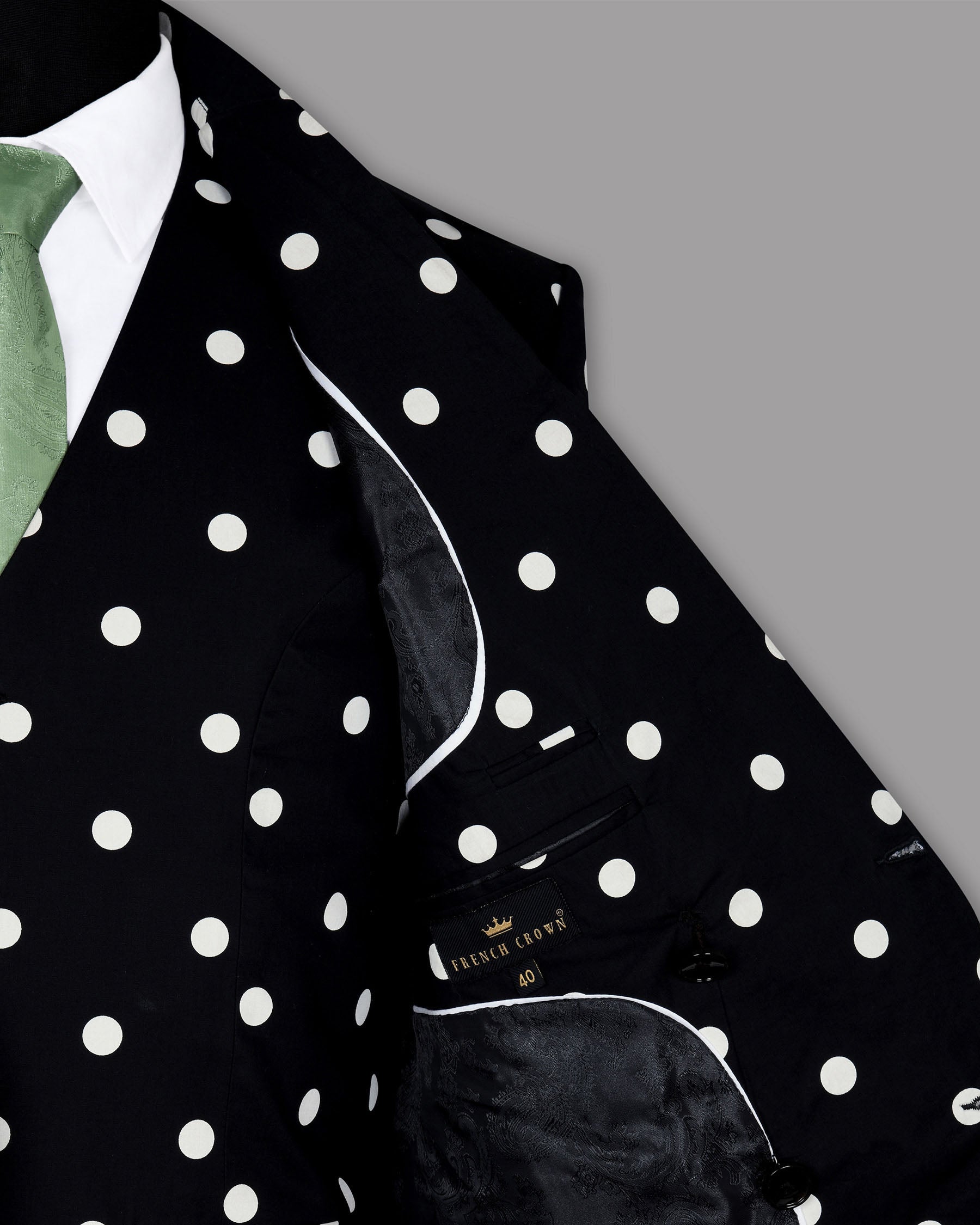 Jade Black Polka Print Double Breasted Suit