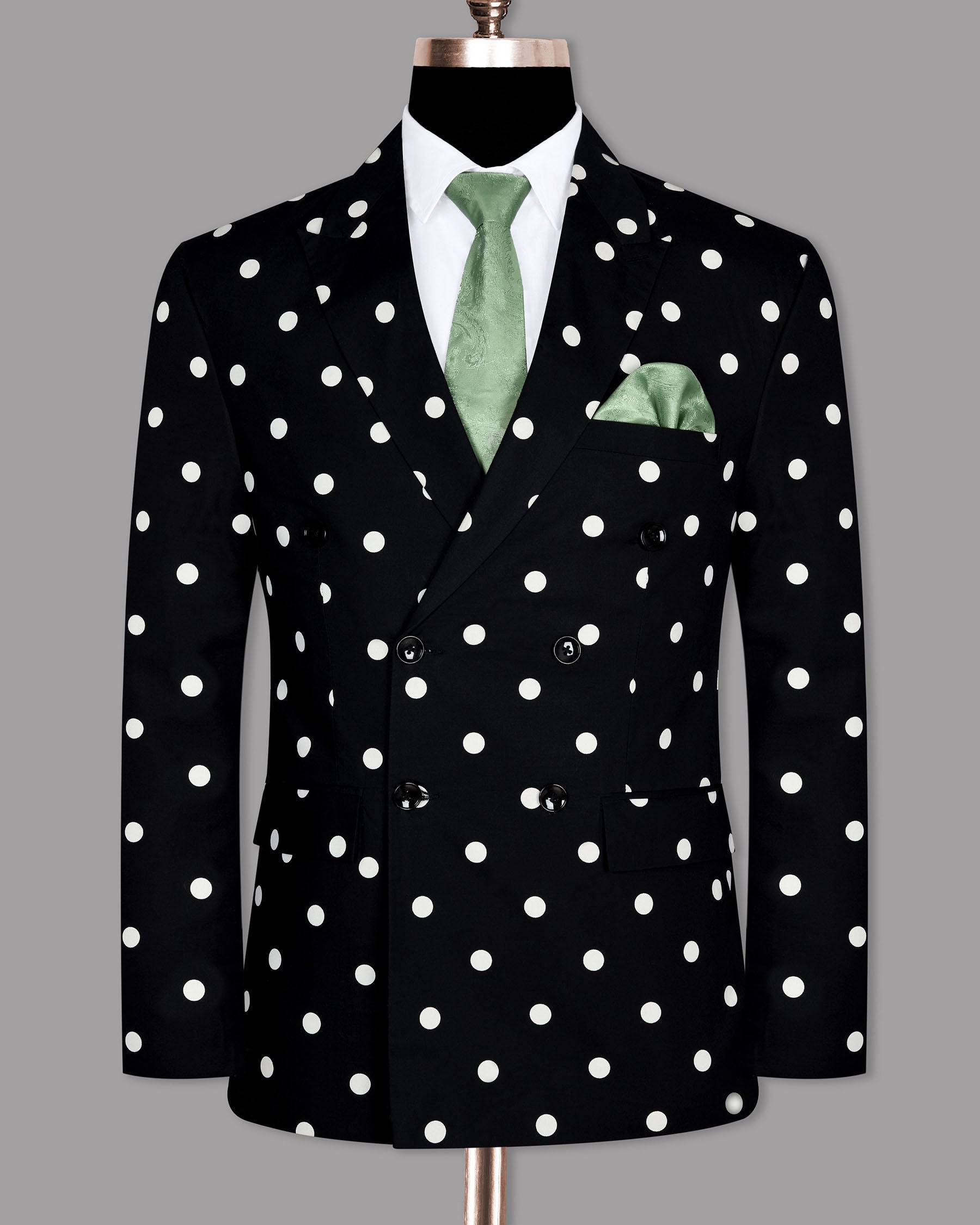 Jade Black Polka Print Double Breasted Suit