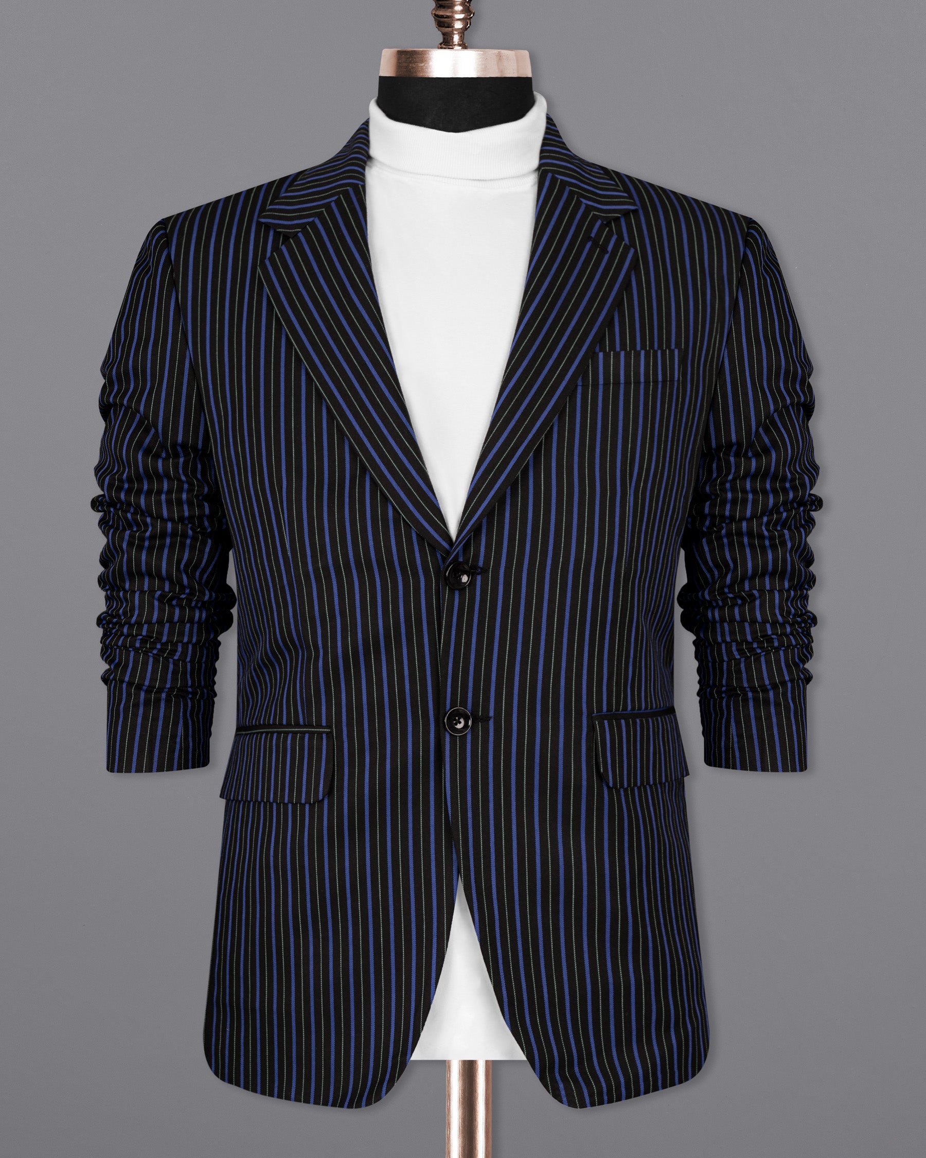 Jade Black and Mariner Blue Striped Woolrich Suit