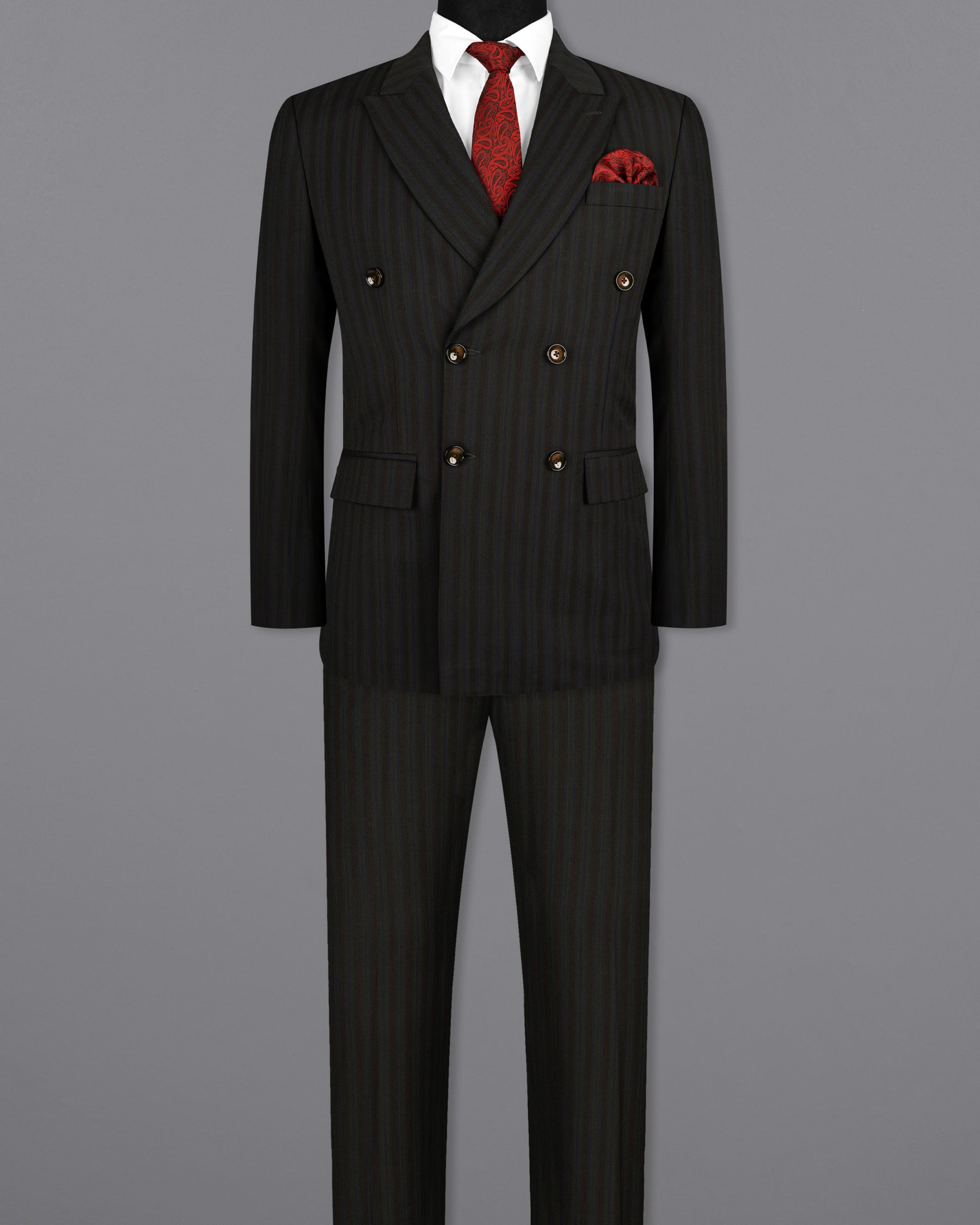 Wood Bean Striped Wool Rich Double Breasted Suit ST1535-DB-36, ST1535-DB-38, ST1535-DB-40, ST1535-DB-42, ST1535-DB-44, ST1535-DB-46, ST1535-DB-48, ST1535-DB-50, ST1535-DB-52, ST1535-DB-54, ST1535-DB-56, ST1535-DB-58, ST1535-DB-60